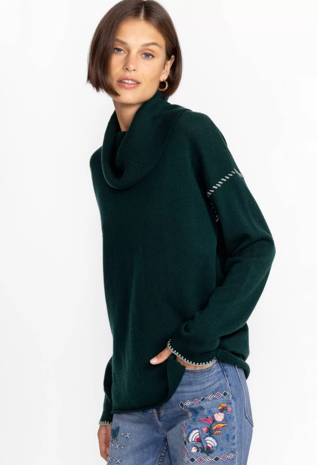 Outerwear>Johnny Was Rhode Cowl Neck Sweater Emerald