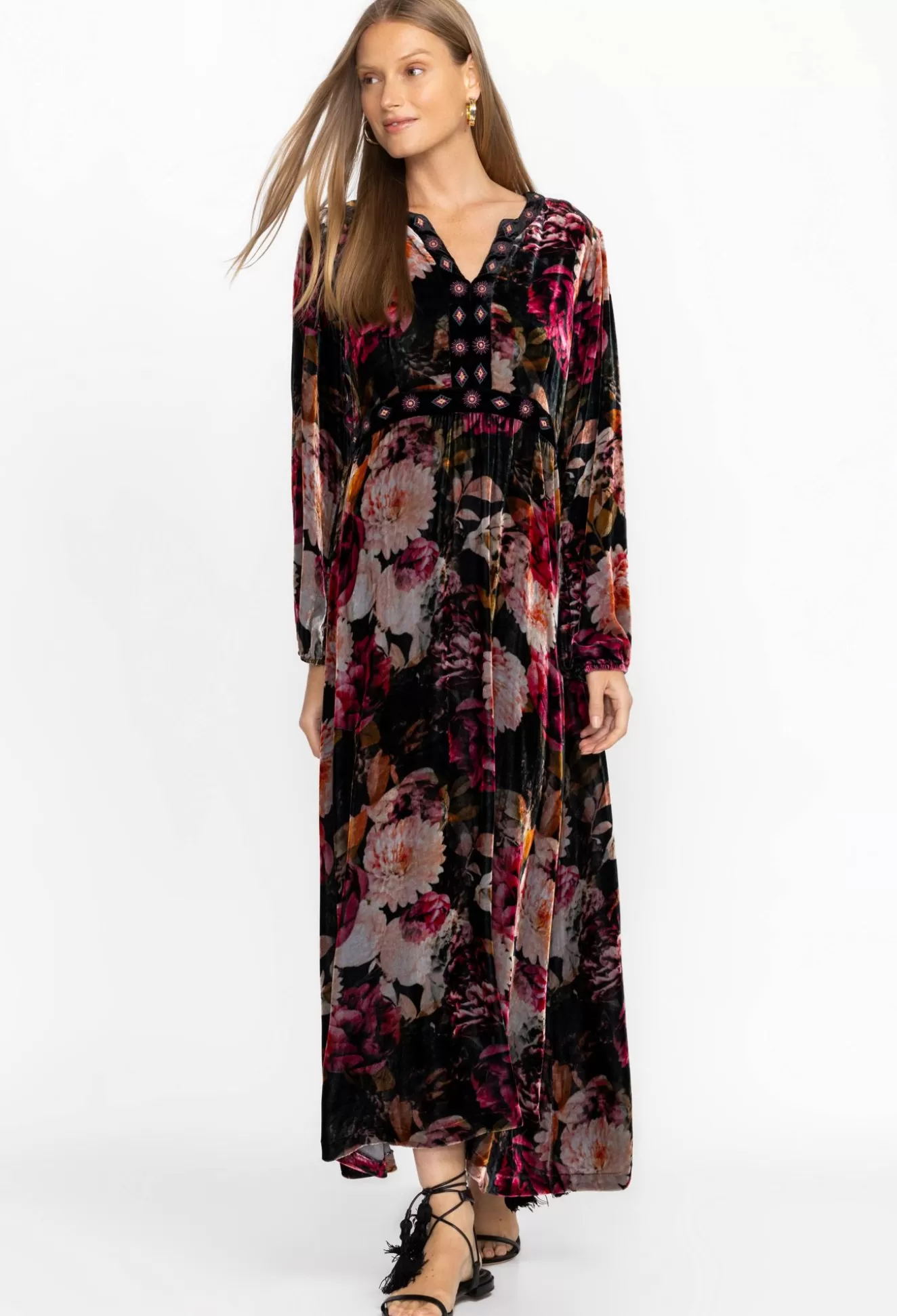 Dresses>Johnny Was Rosa Velvet Front Notch Dress Multi