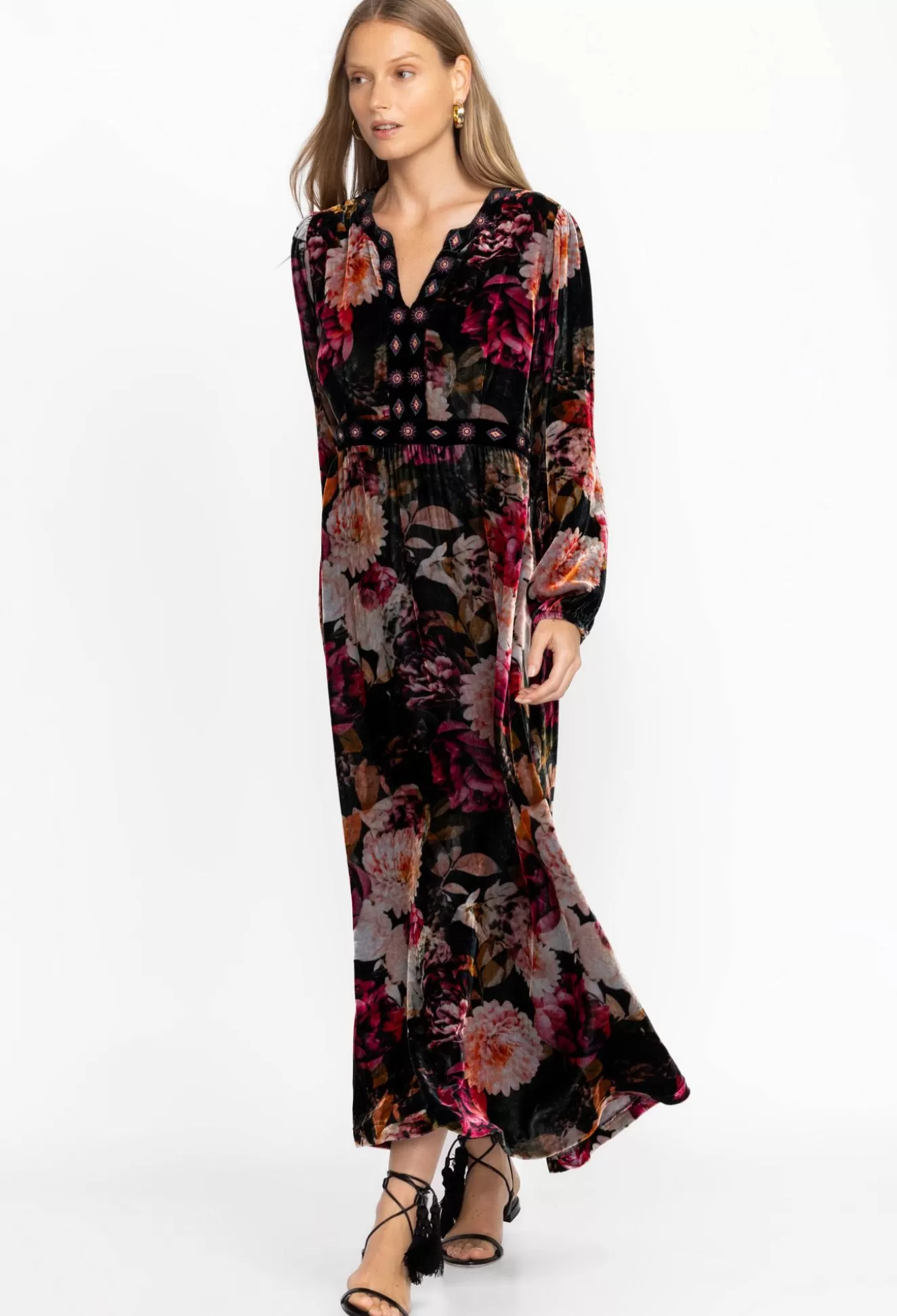 Dresses>Johnny Was Rosa Velvet Front Notch Dress Multi