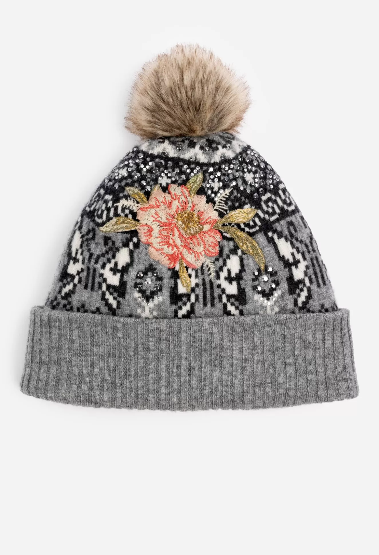 Fashion Accessories>Johnny Was Sammy Fairisle Beanie Charcoal