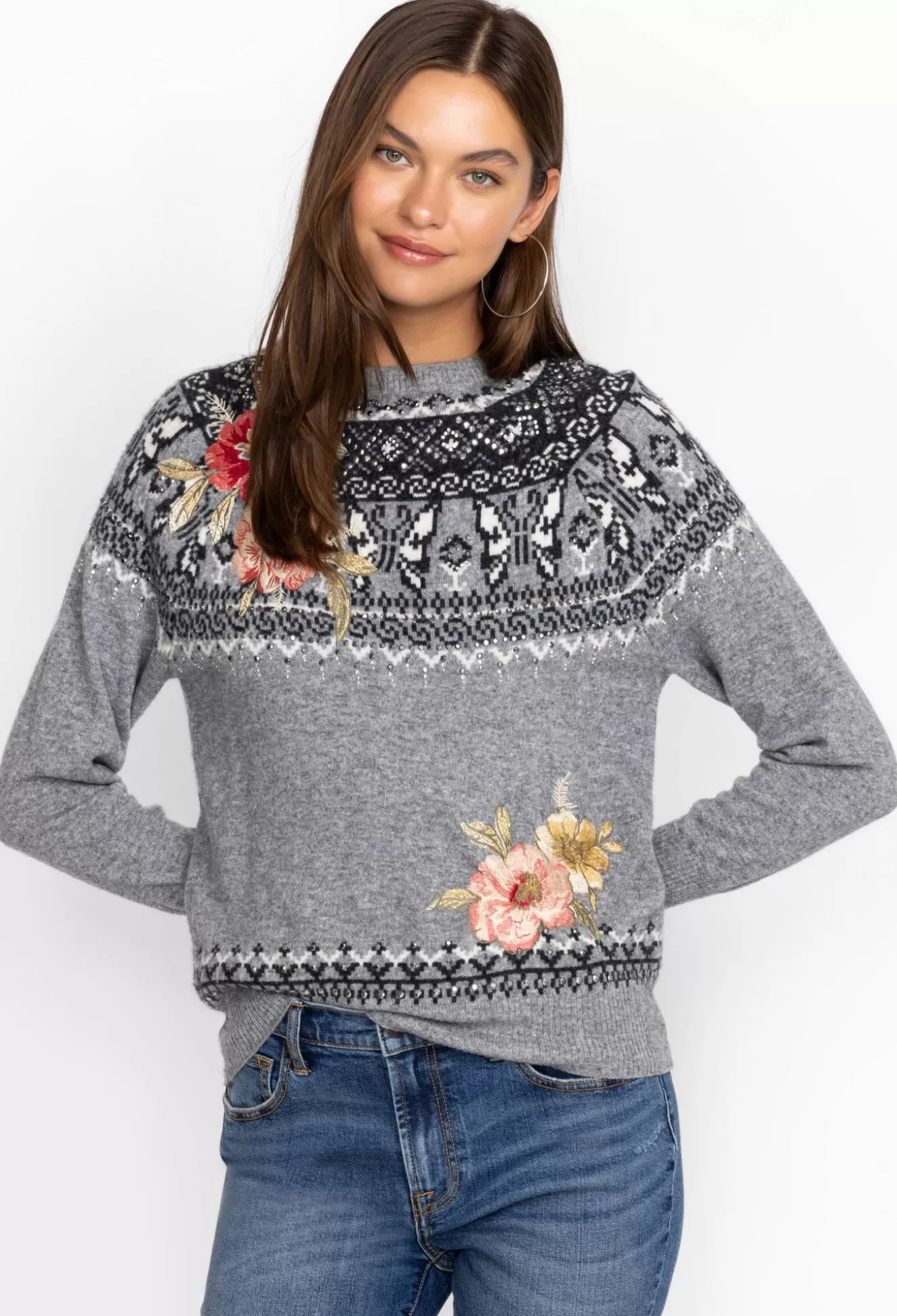 Outerwear>Johnny Was Sammy Fairisle Pullover Grey