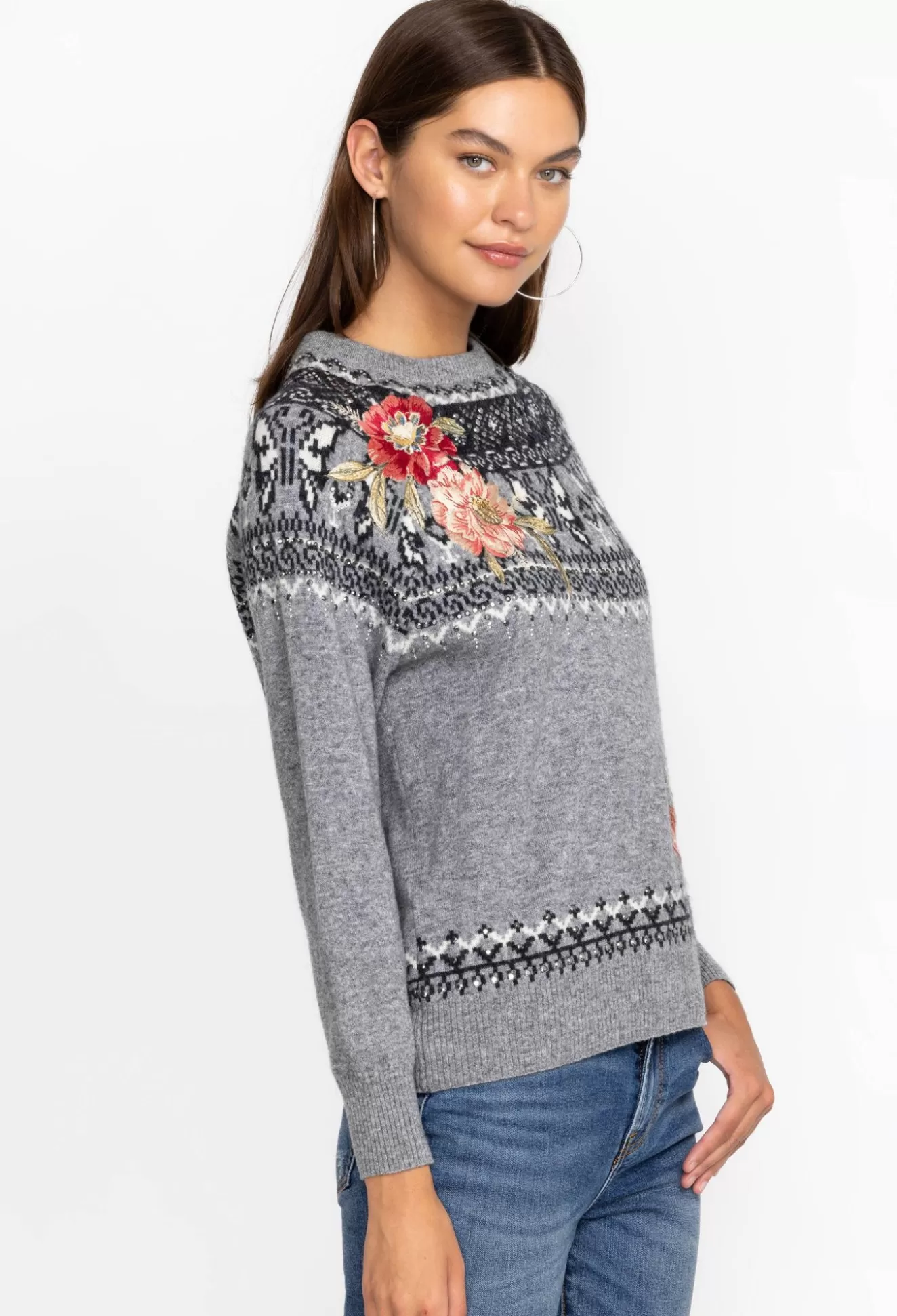 Outerwear>Johnny Was Sammy Fairisle Pullover Grey