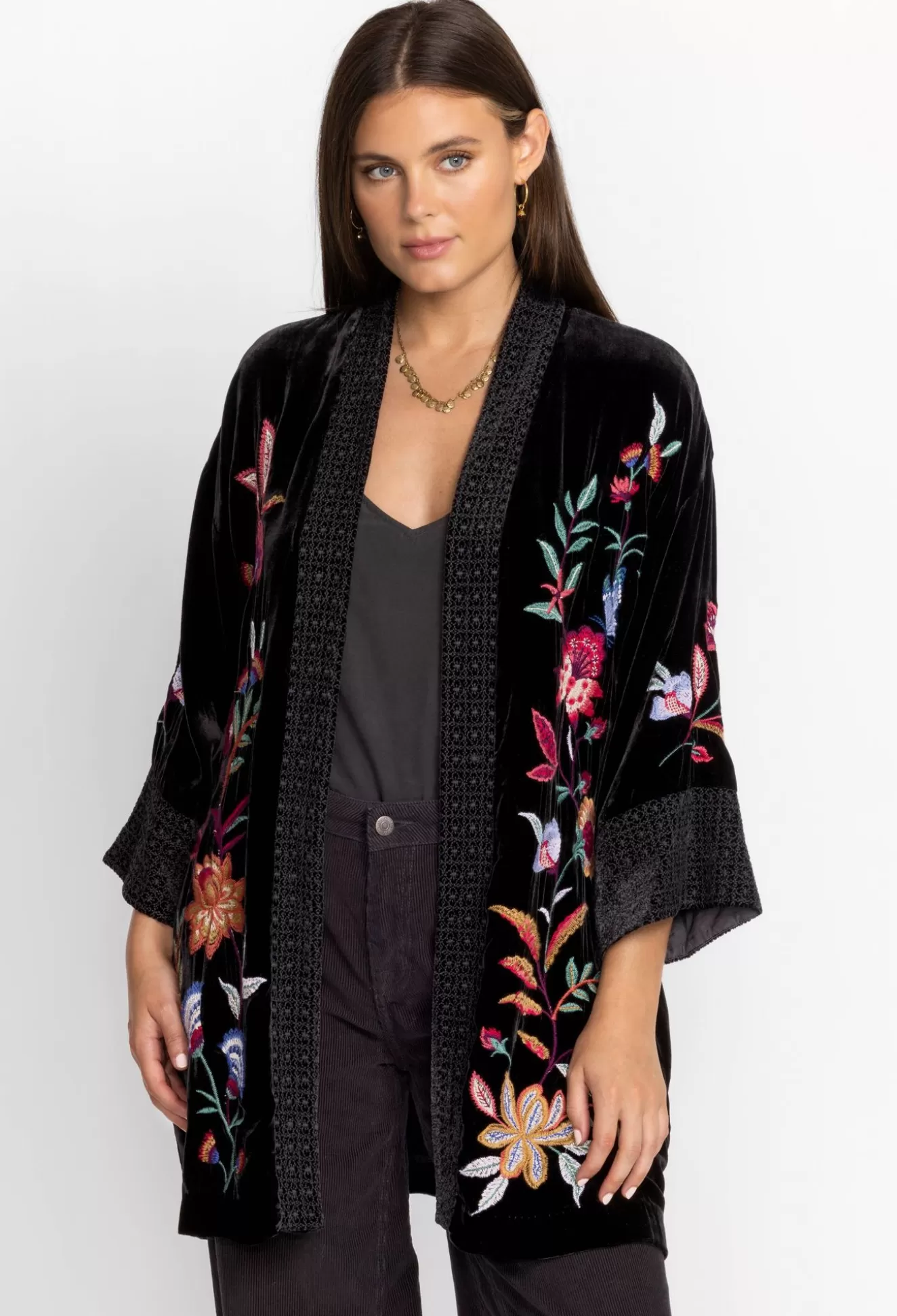 Kimonos>Johnny Was Sandra Wide Cuff Velvet Kimono Black