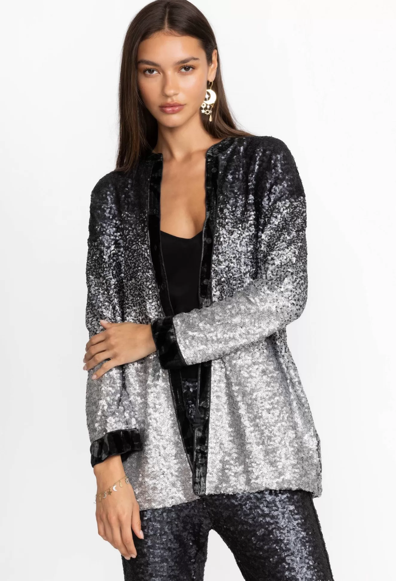 Tops>Johnny Was Sequin Button Up Black