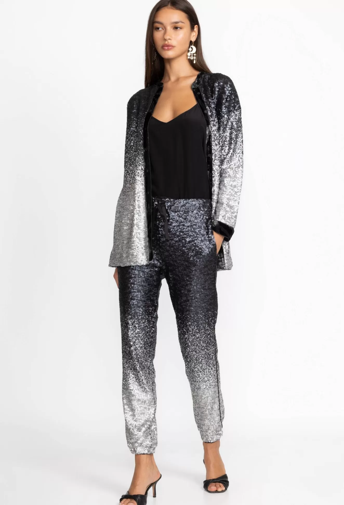Bottoms>Johnny Was Sequin Simona Jogger Black
