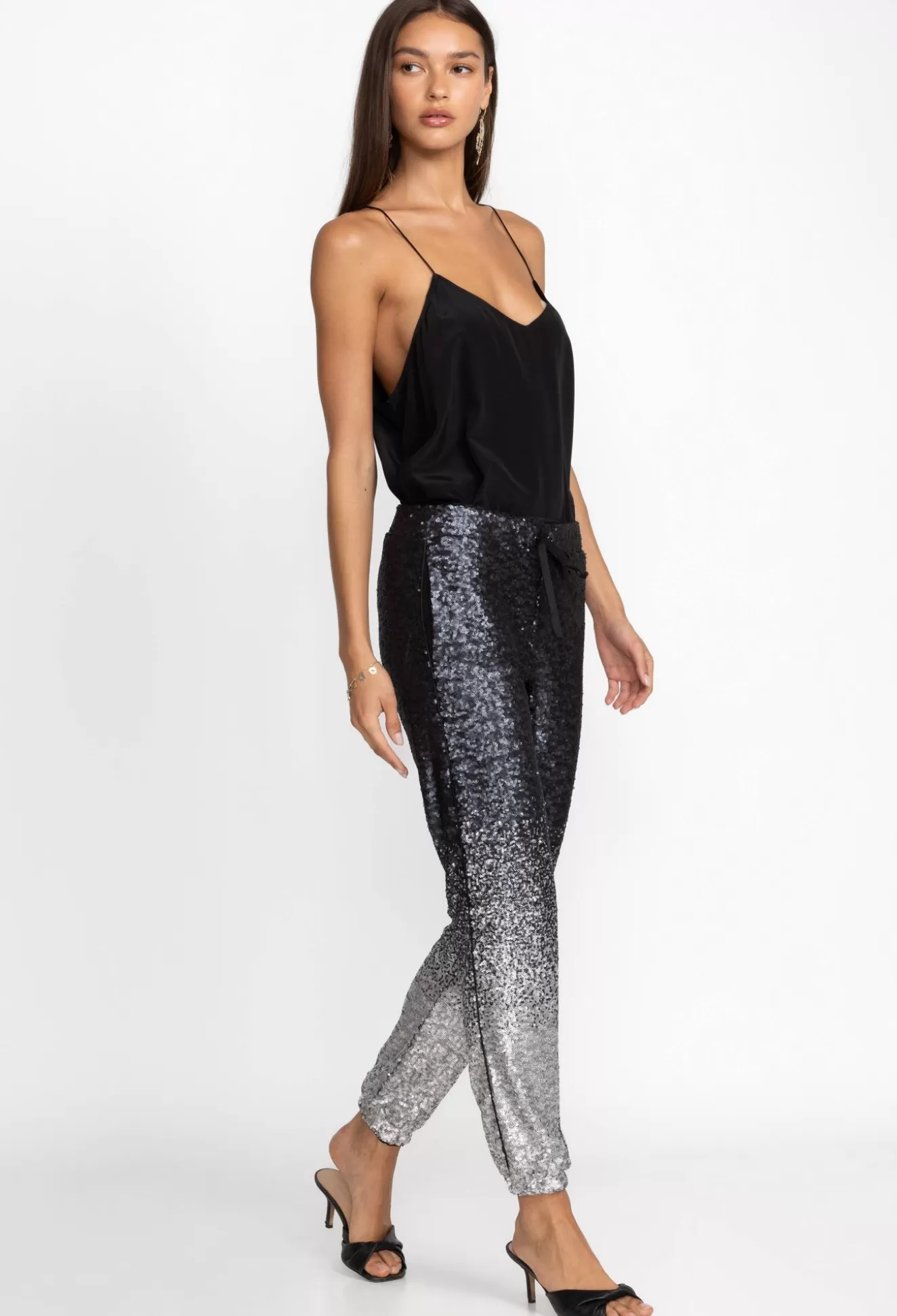 Bottoms>Johnny Was Sequin Simona Jogger Black
