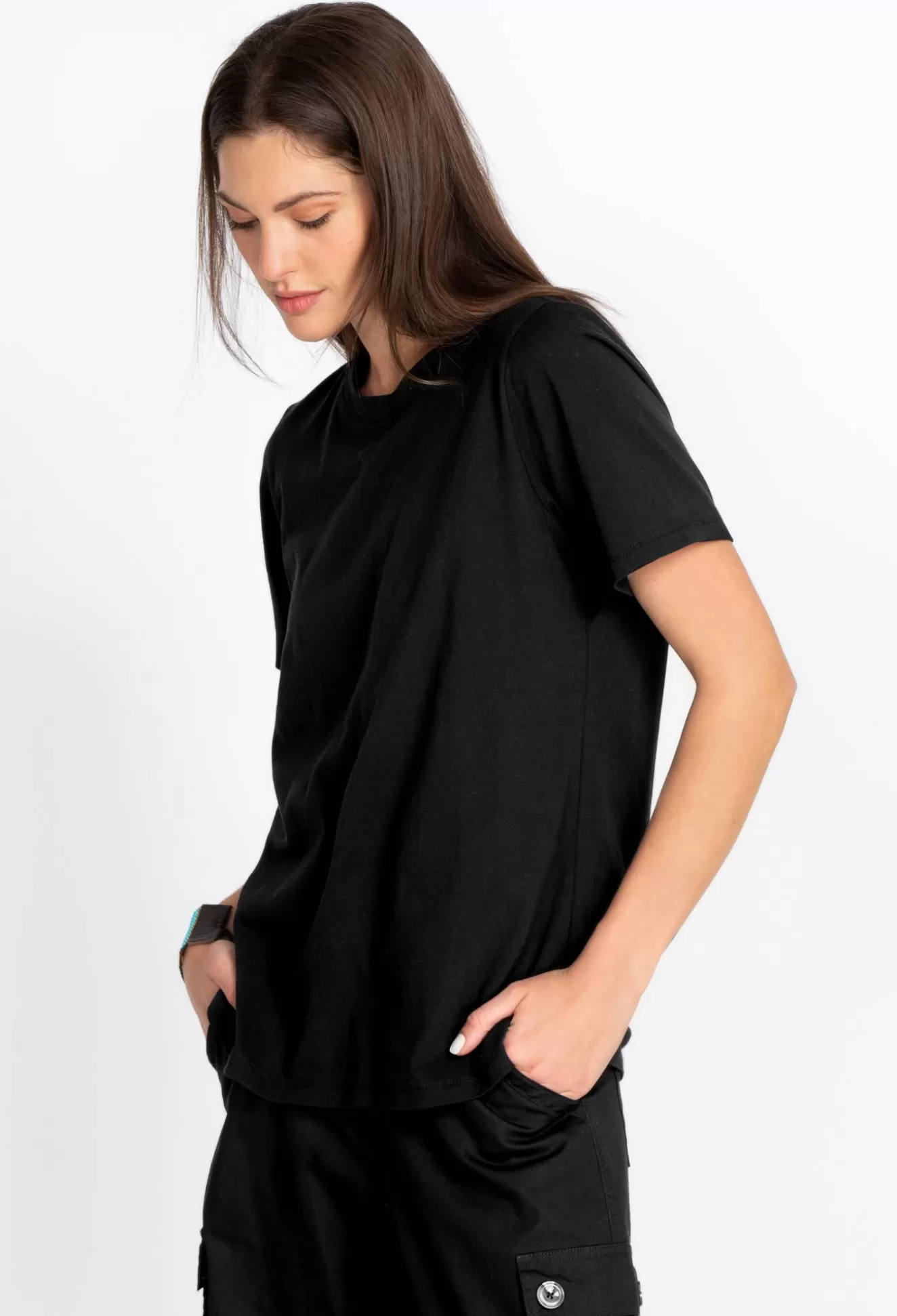 Tops>Johnny Was Short Sleeve Crew Neck Layering Tee Black