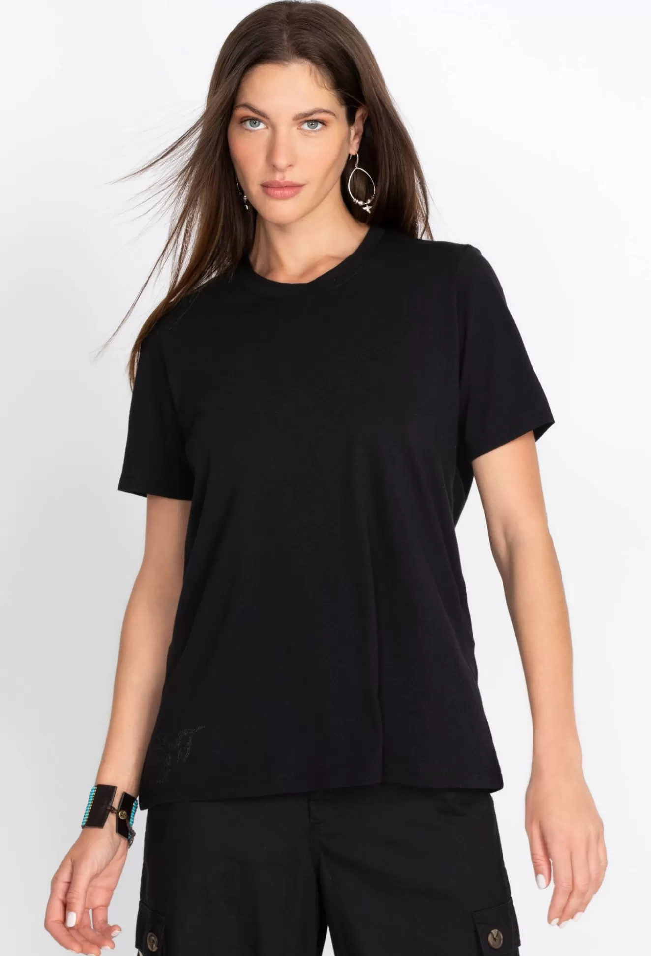 Tops>Johnny Was Short Sleeve Crew Neck Layering Tee Black
