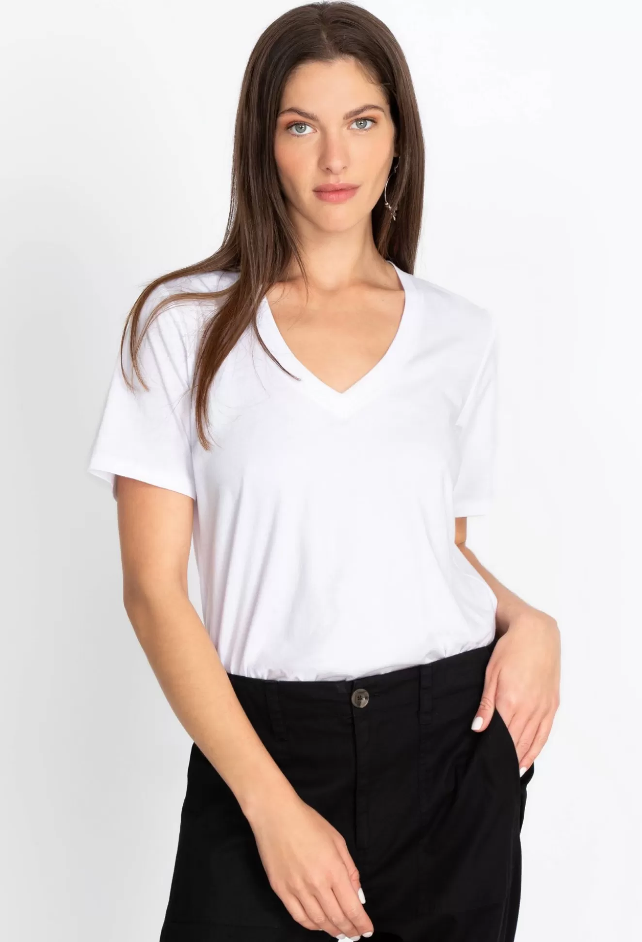 Tops>Johnny Was Short Sleeve V-Neck Layering Tee Black