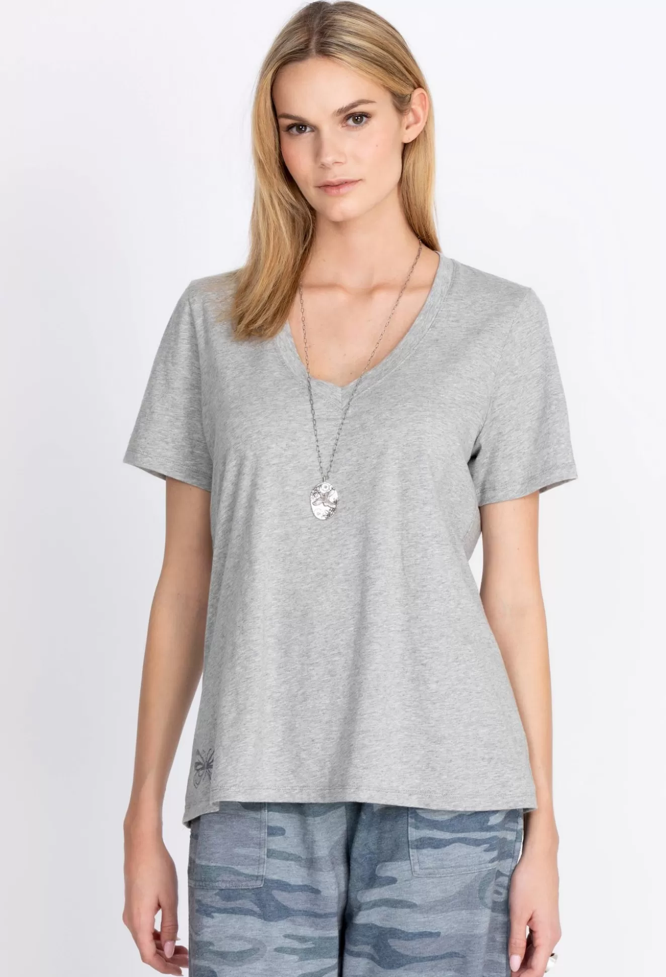 Tops>Johnny Was S/S V-Neck Layering Tee Heather Grey