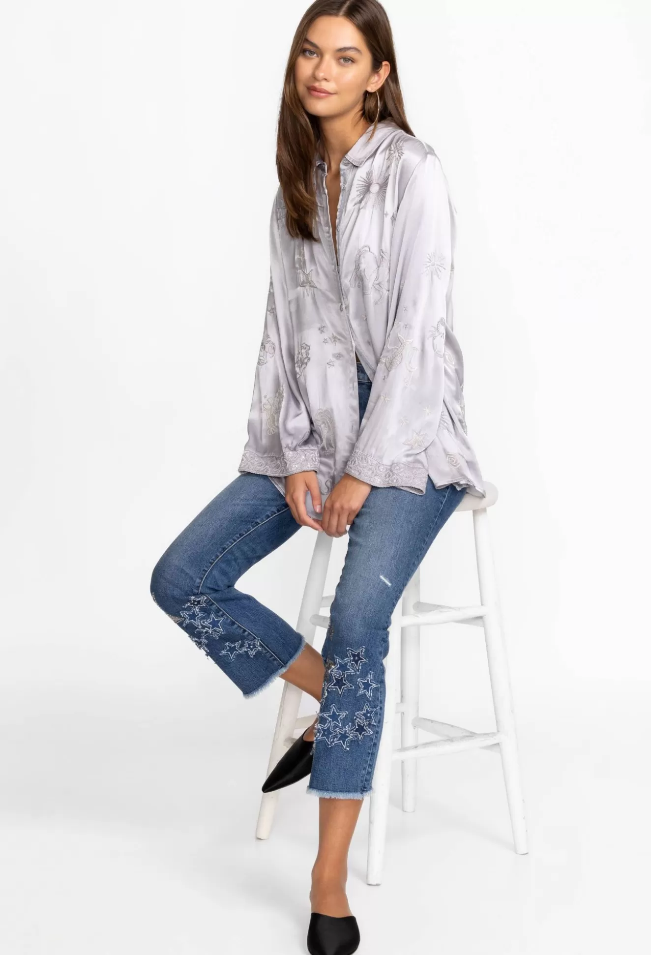 Bottoms>Johnny Was Stars Dance Cropped Baby Boot Jean Vintage Aged Wash