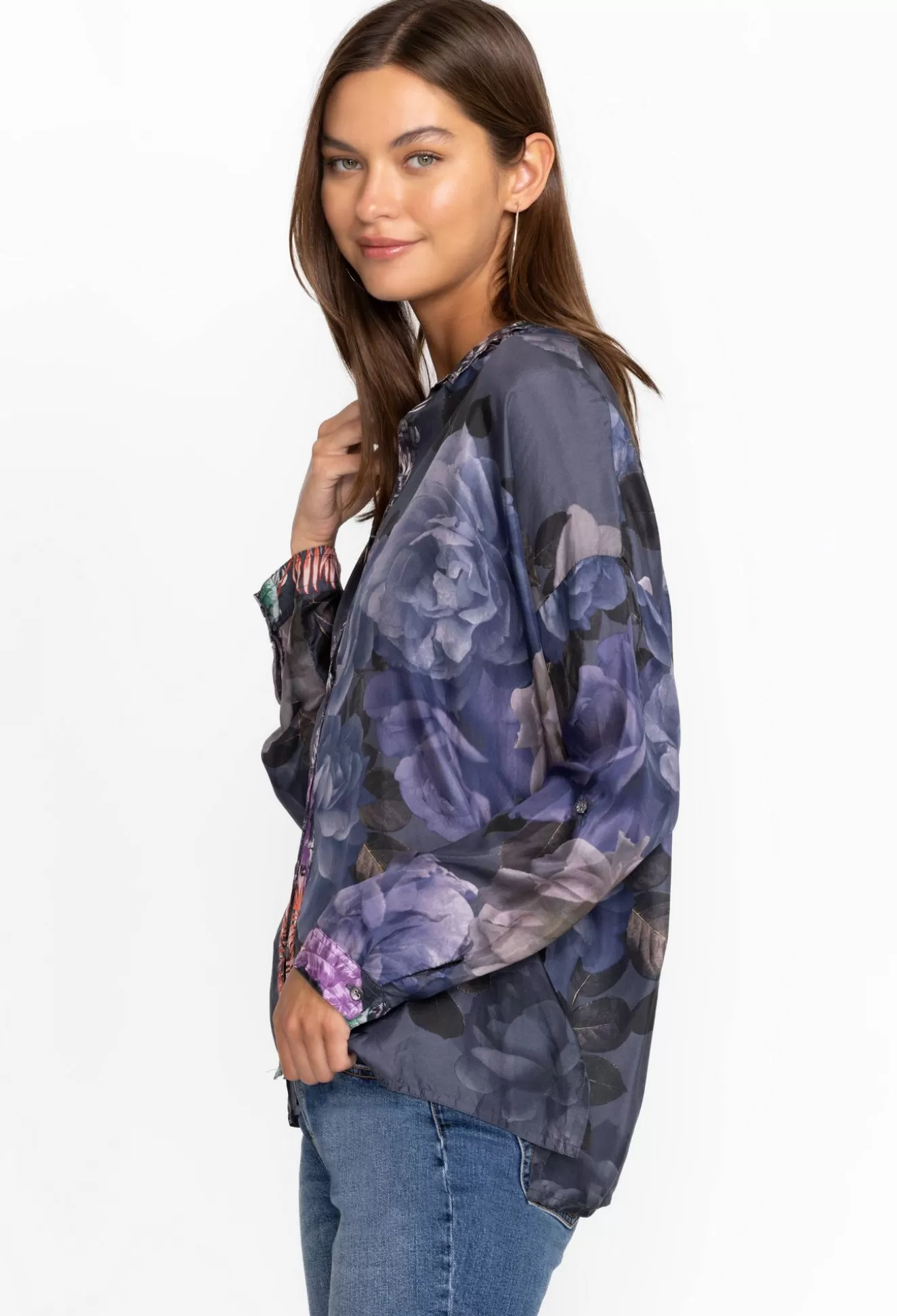 Tops>Johnny Was The Audrey Oversized Blouse Grey Peony