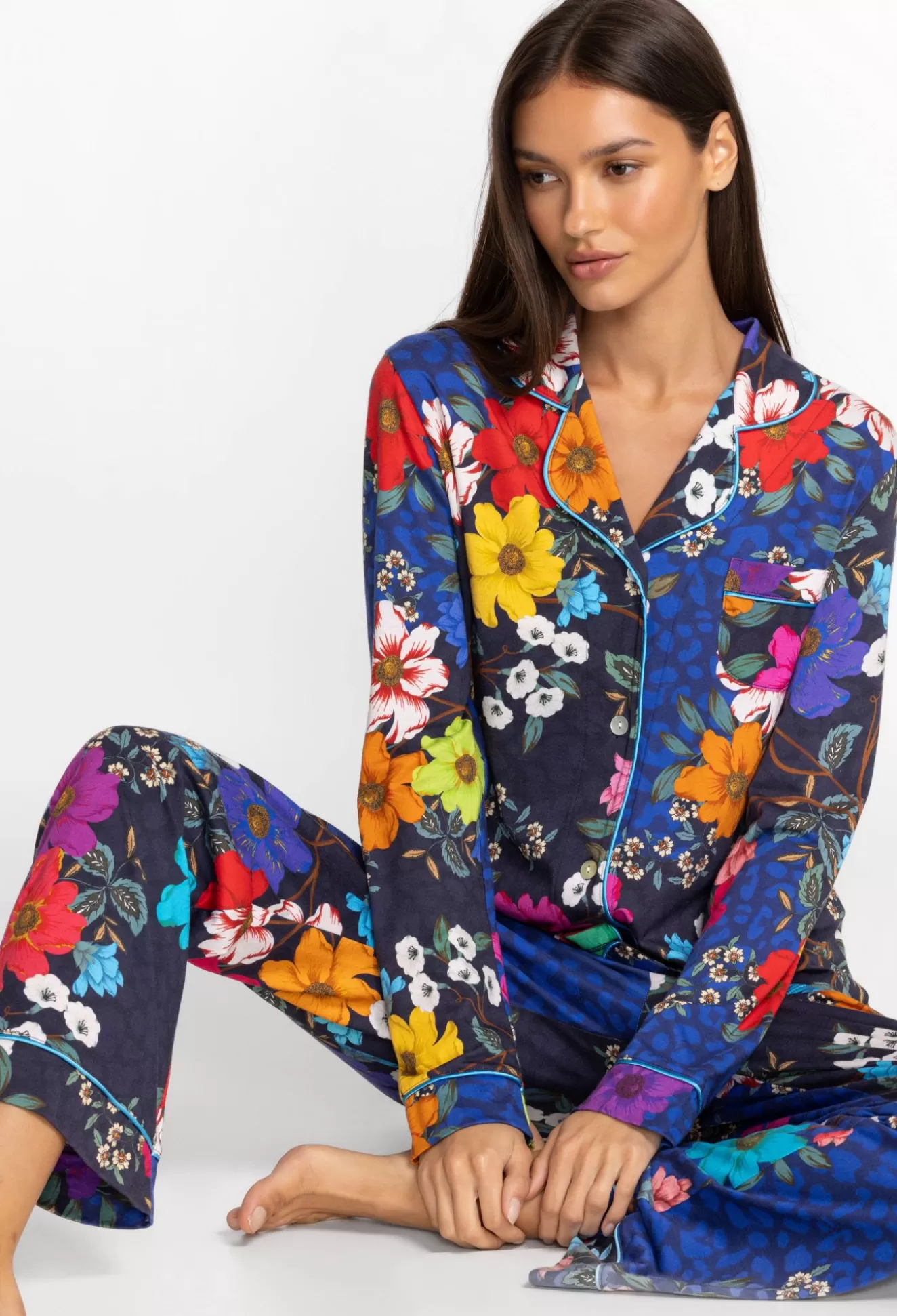 Sleepwear>Johnny Was The Carly Pj Set Blue Dove