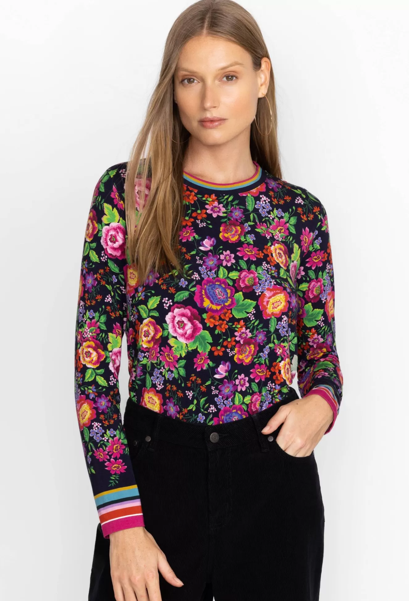 Tops>Johnny Was The Janie Favorite Long Sleeve Crew Neck Swing Tee Cantero