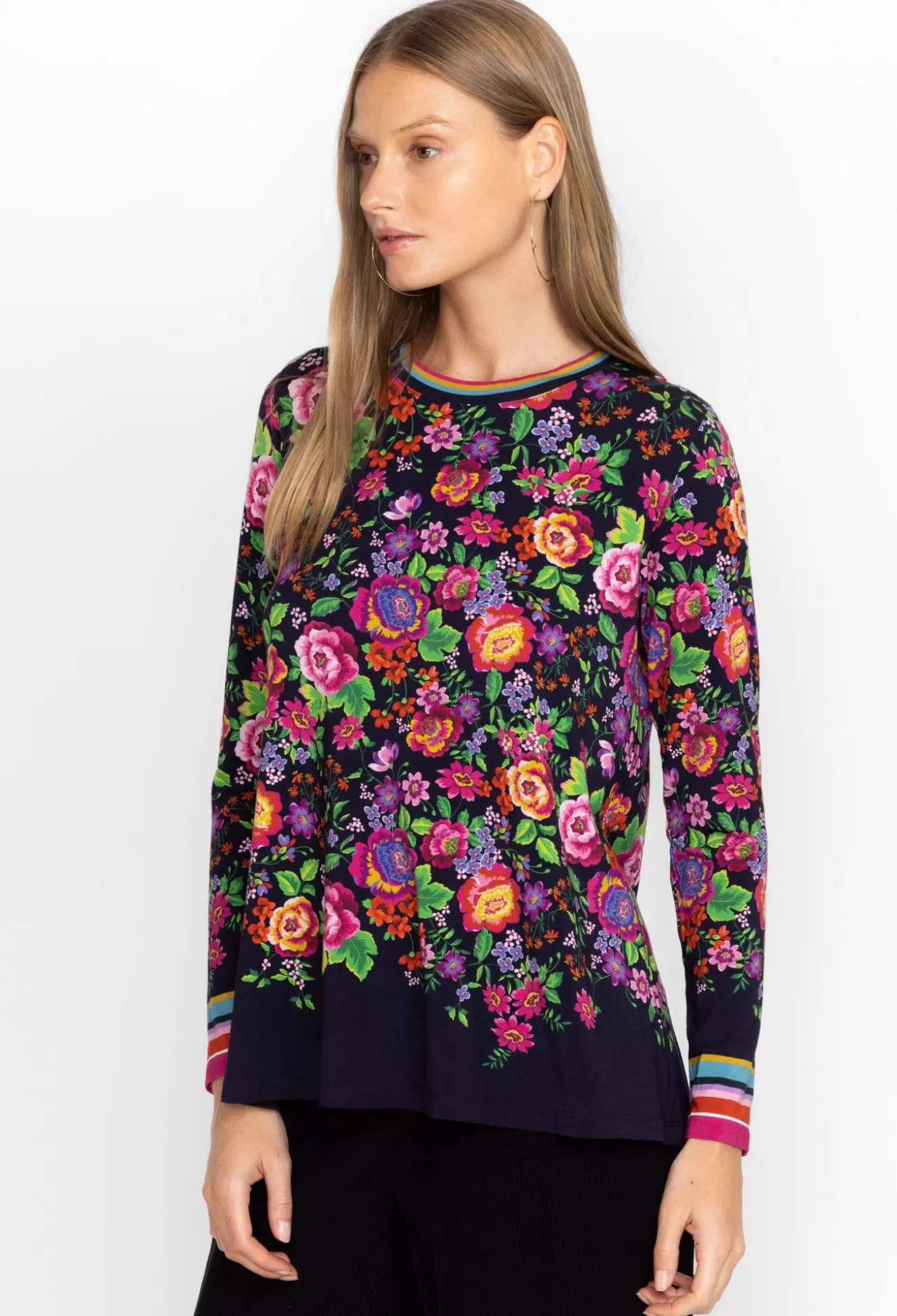 Tops>Johnny Was The Janie Favorite Long Sleeve Crew Neck Swing Tee Cantero