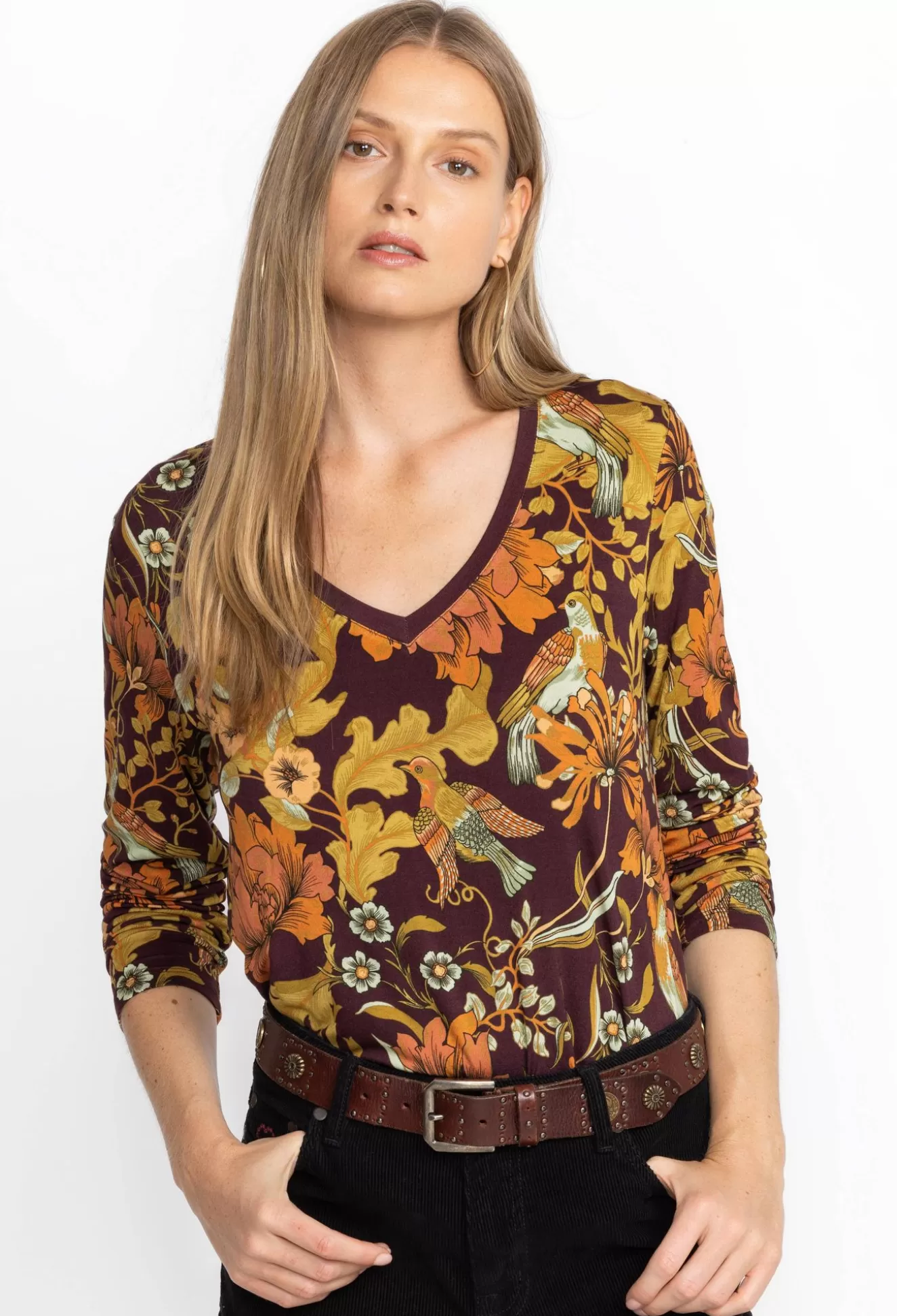 Tops>Johnny Was The Janie Favorite Long Sleeve V-Neck Tee Sidonia