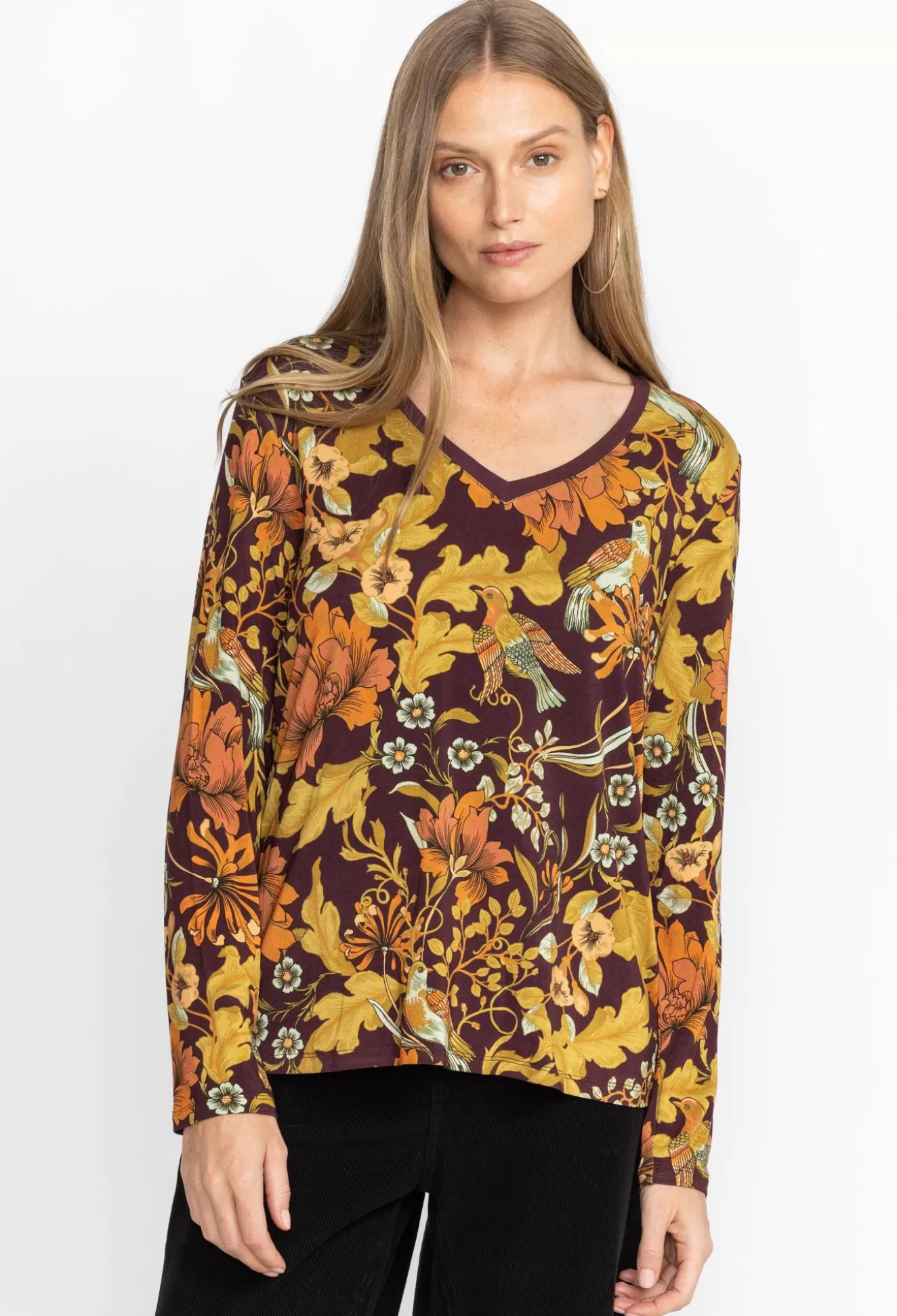 Tops>Johnny Was The Janie Favorite Long Sleeve V-Neck Tee Salamanca