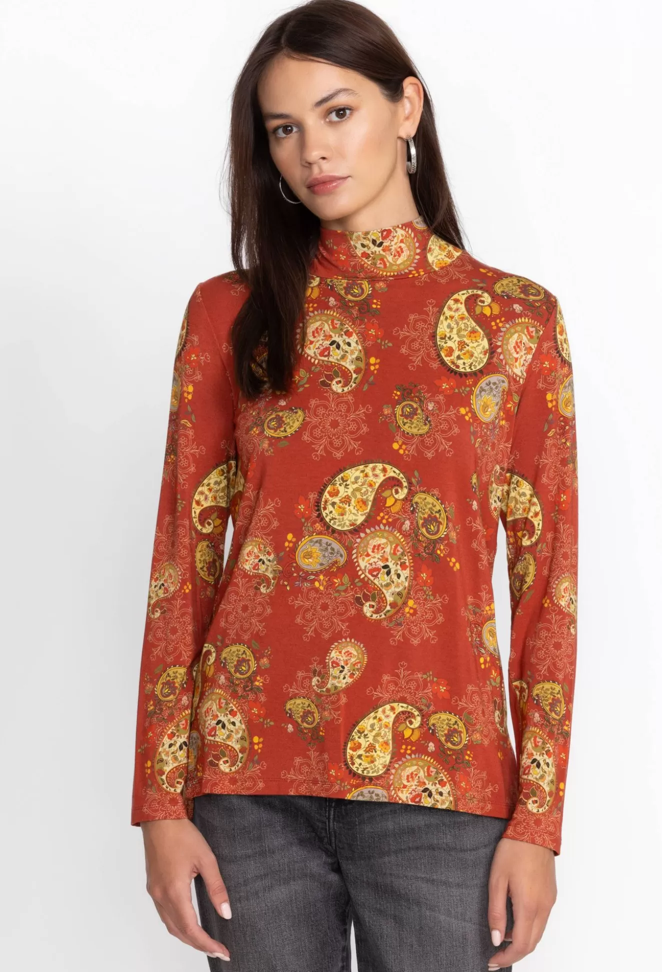 Tops>Johnny Was The Janie Favorite Mock Neck Paisley Lace