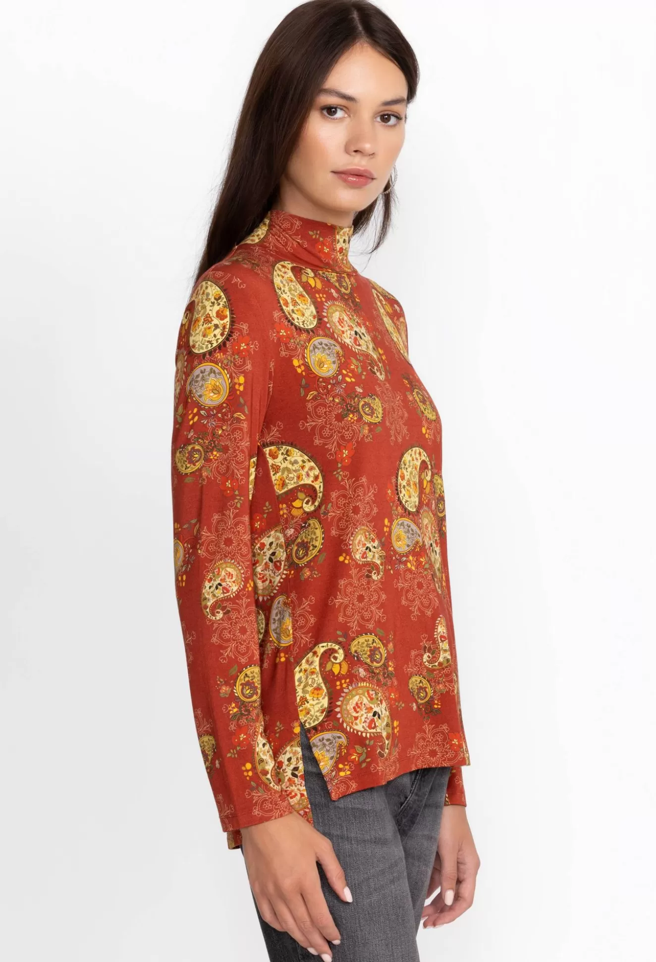 Tops>Johnny Was The Janie Favorite Mock Neck Paisley Lace