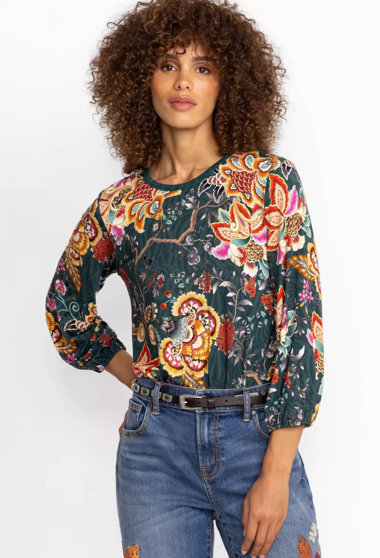 Tops>Johnny Was The Janie Favorite Puff Sleeve Knit Tee Orizaba