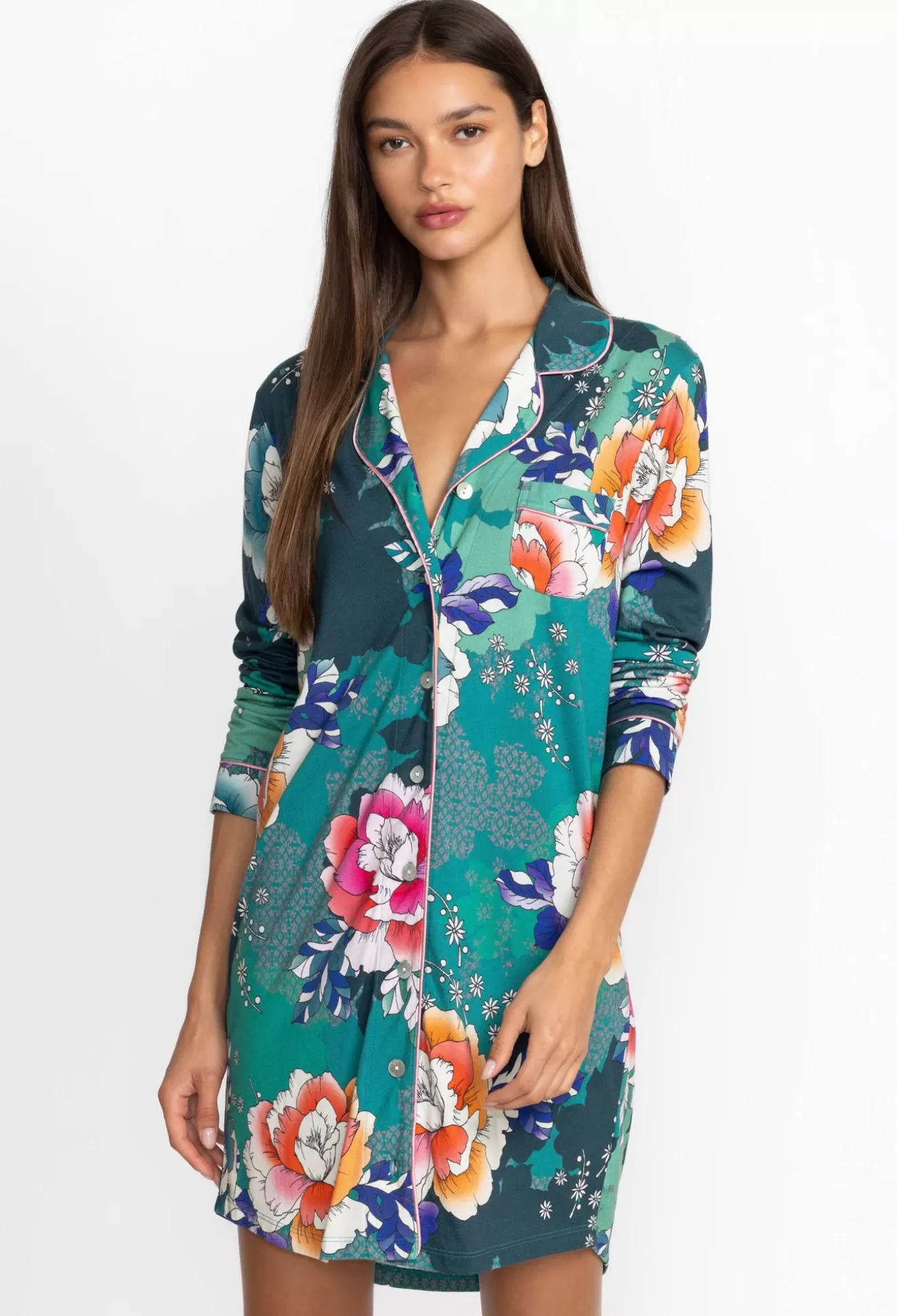 Sleepwear>Johnny Was The Neena Long Sleeve Shirt Tura Turquoise