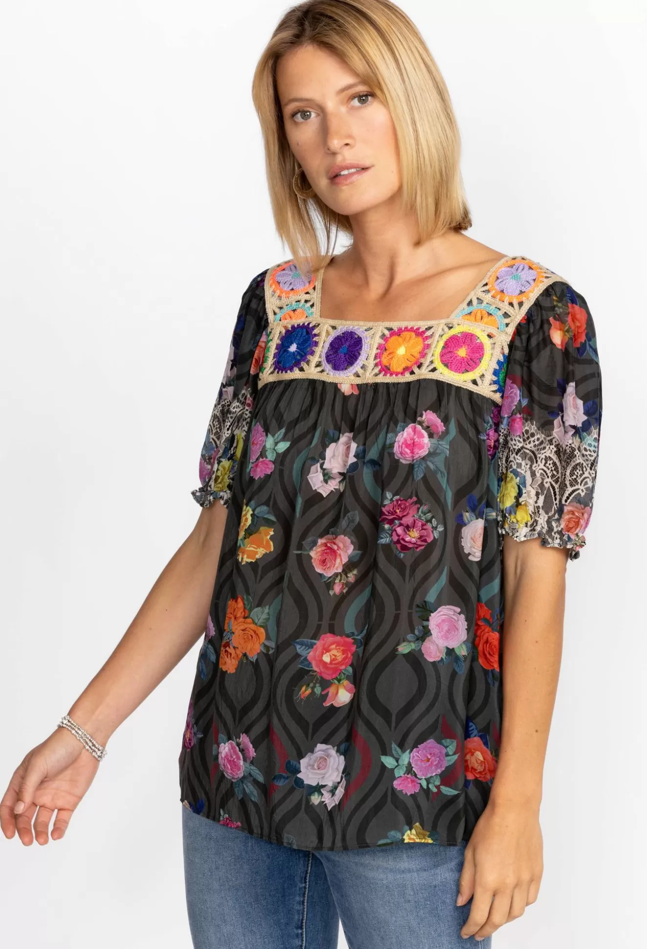Tops>Johnny Was Tristan Blouse Rose Lace