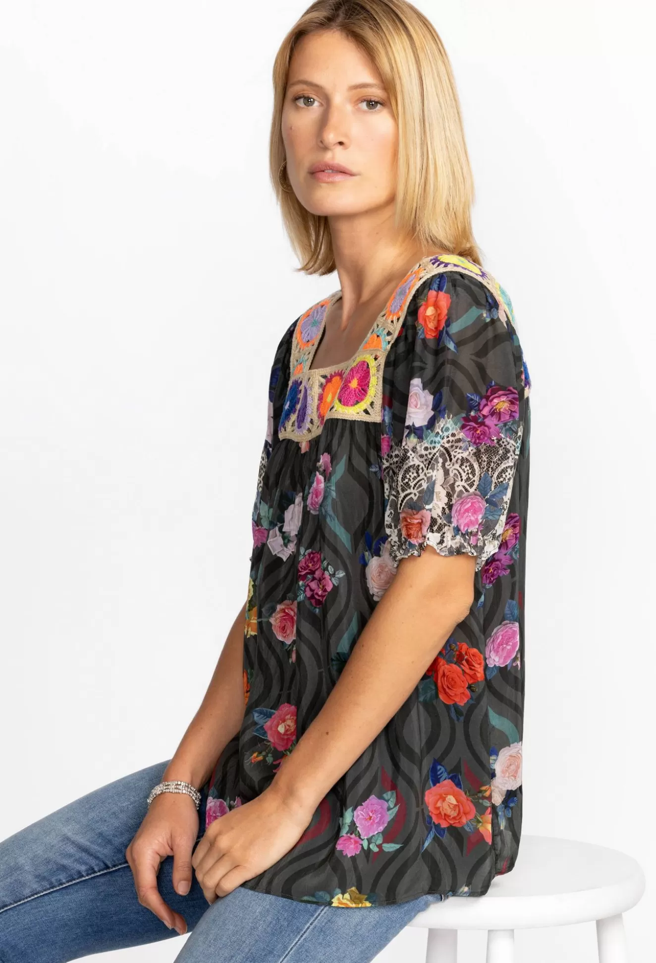 Tops>Johnny Was Tristan Blouse Rose Lace