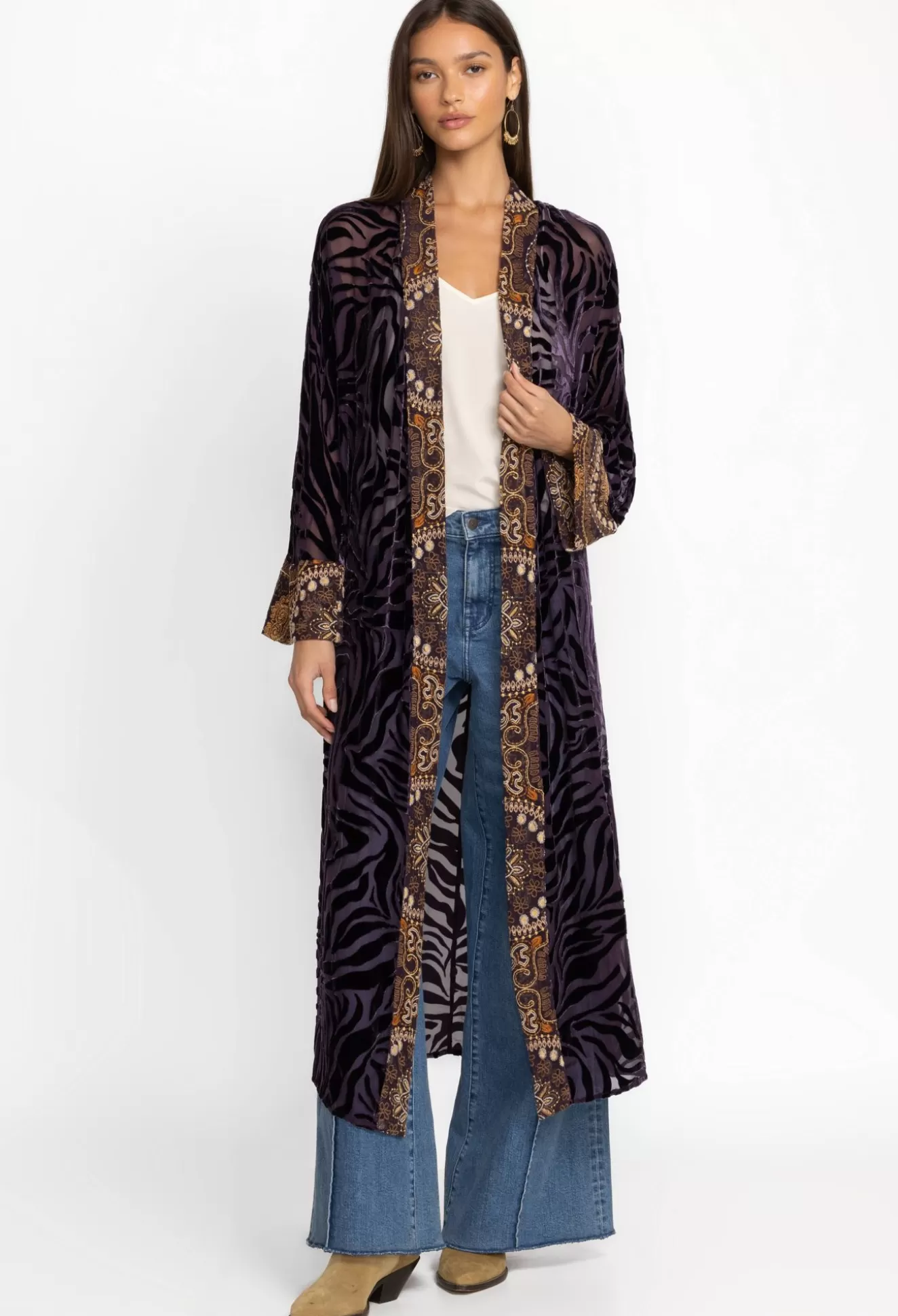 Kimonos>Johnny Was Twilight Silk Kimono Eggplant