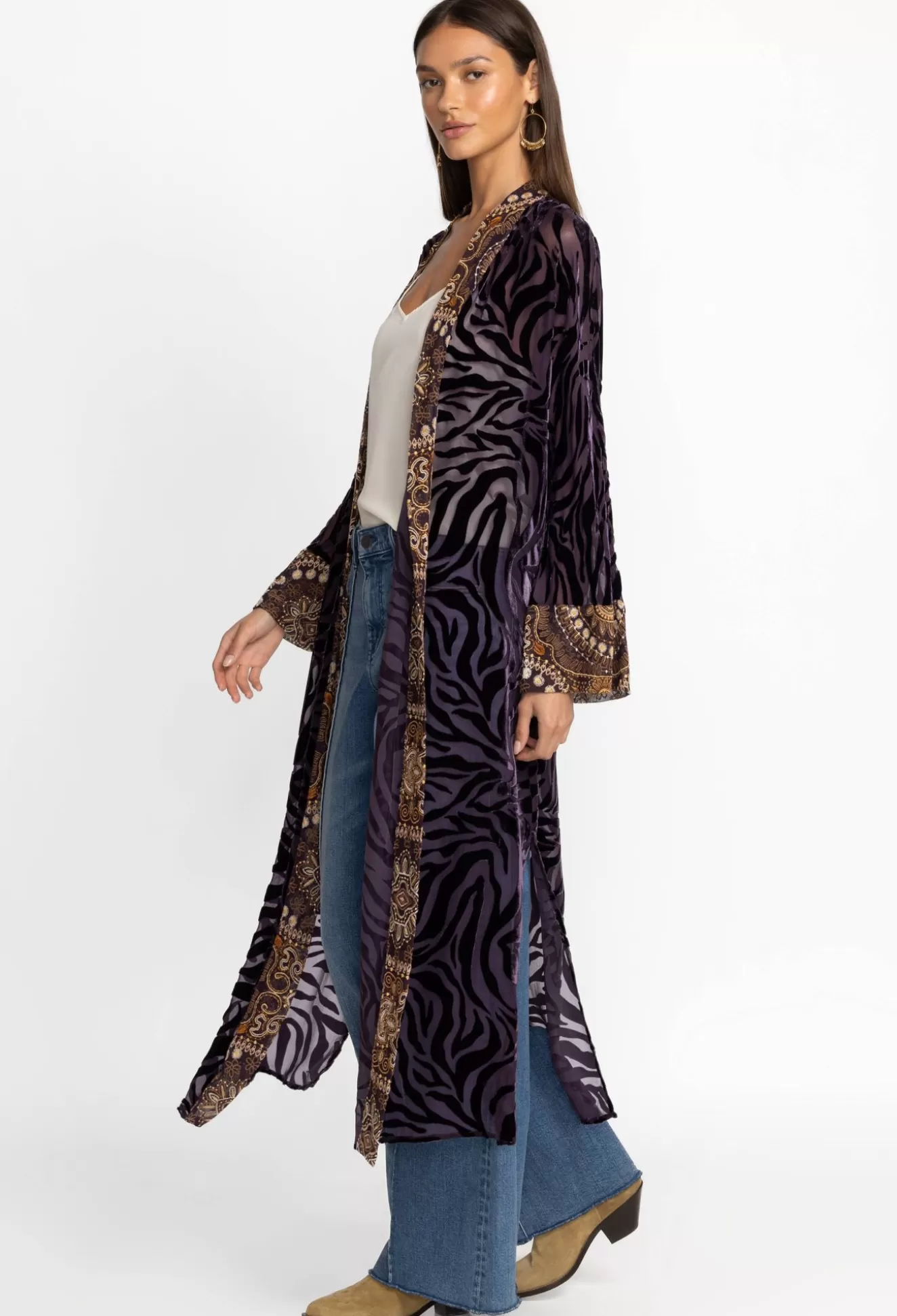 Kimonos>Johnny Was Twilight Silk Kimono Eggplant
