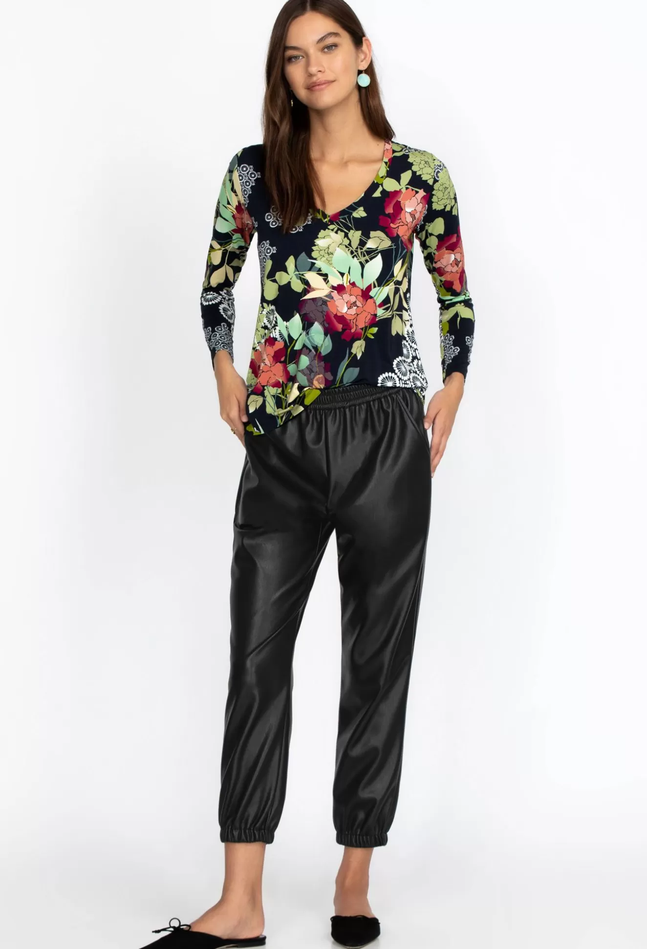 Bottoms>Johnny Was Vegan Leather Jogger Black