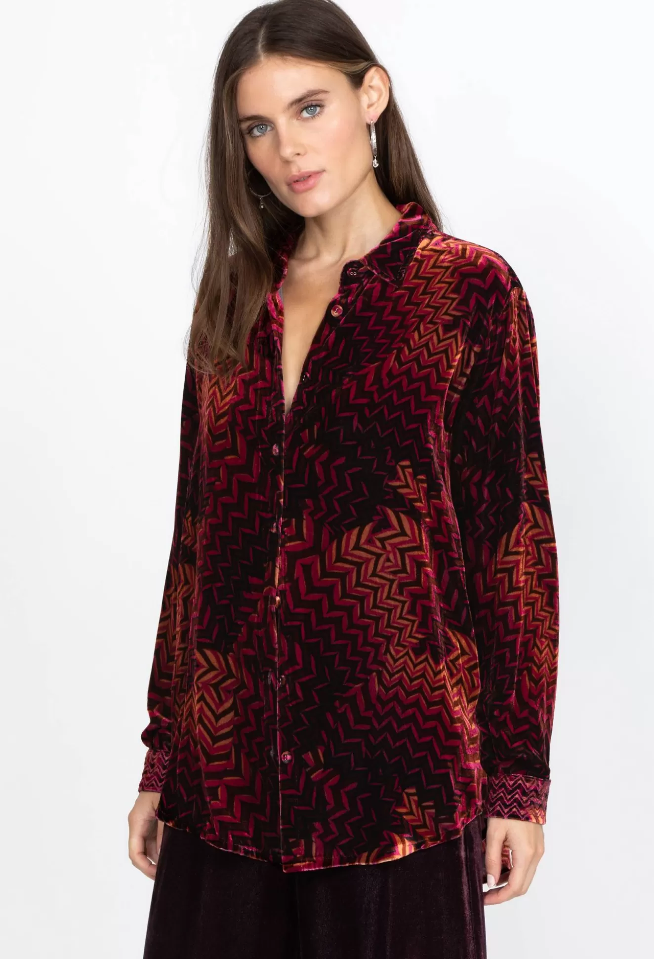Tops>Johnny Was Velvet Oversized Shirt Belle