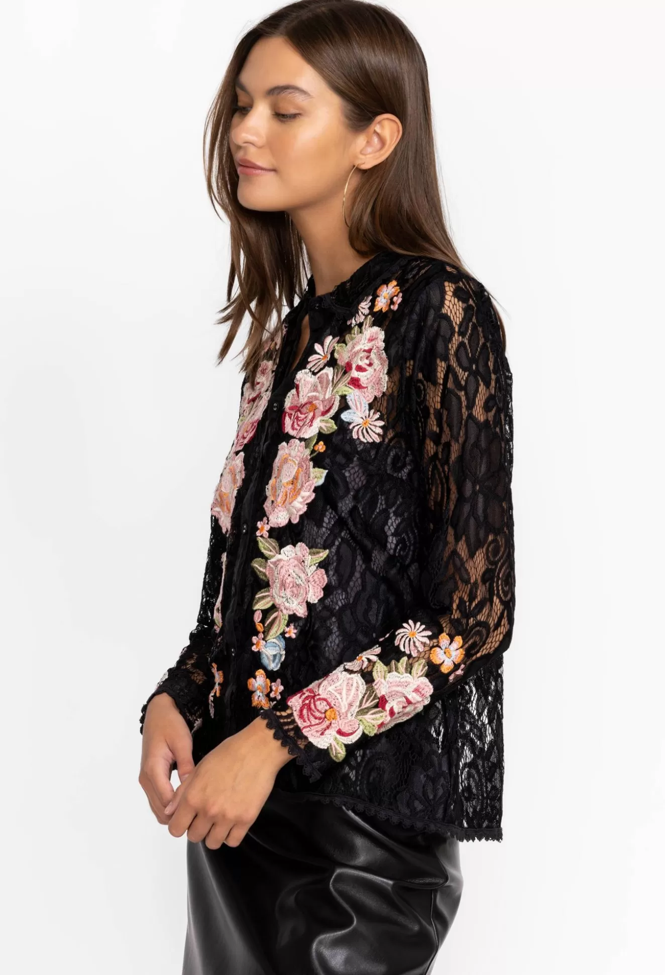 Tops>Johnny Was Veronne Lace Blouse (Slip) Black