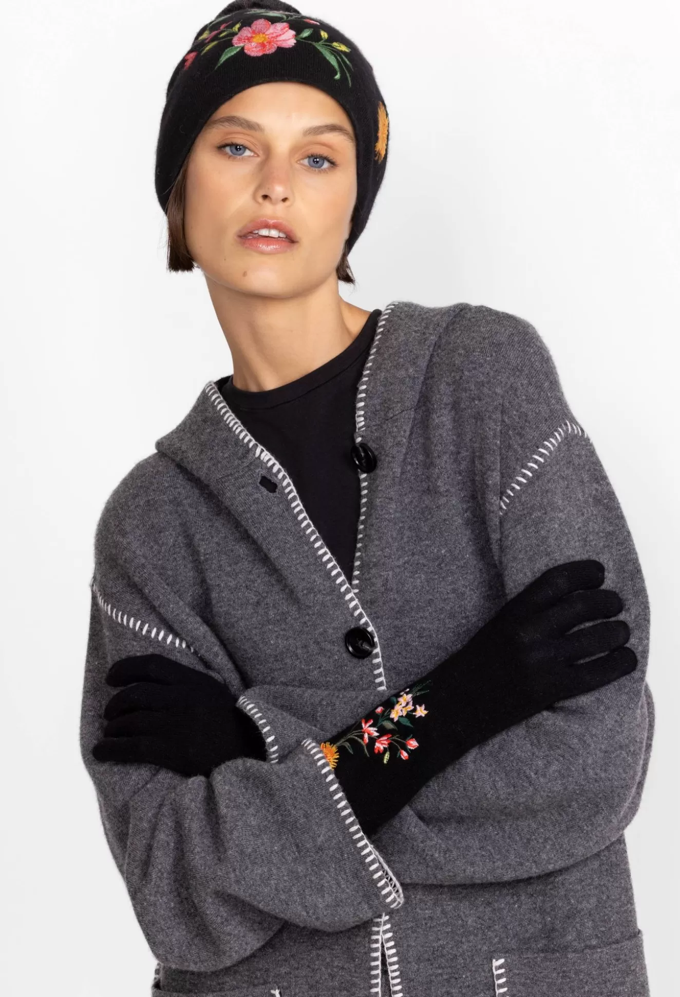 Fashion Accessories>Johnny Was Vista Embroidered Gloves Black
