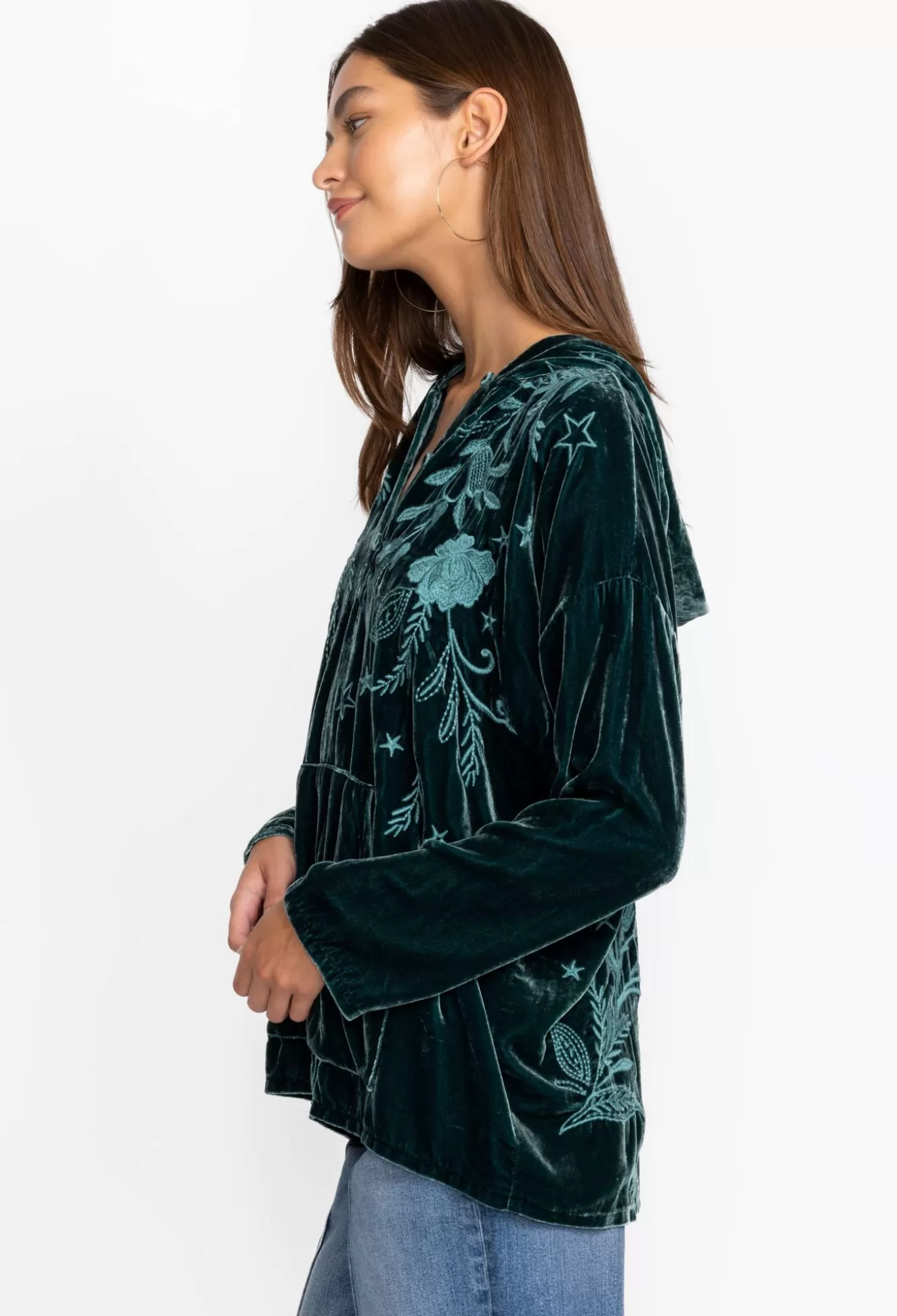 Outerwear>Johnny Was Wmns Frankie Velvet Pull On Hoodie Ponderosa Pine