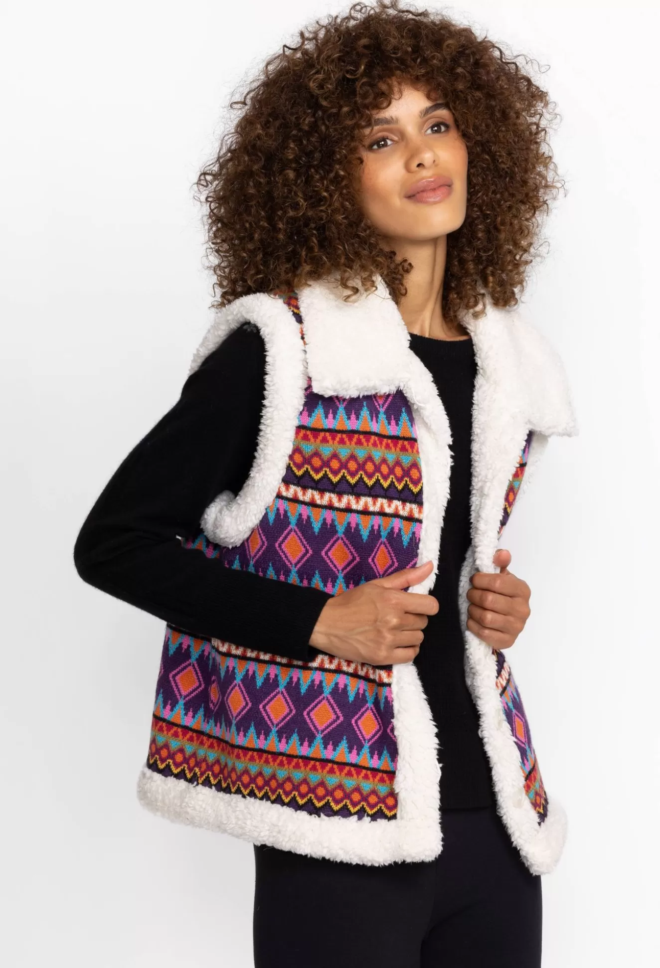 Outerwear>Johnny Was Yuya Sherpa Reversible Vest Multi