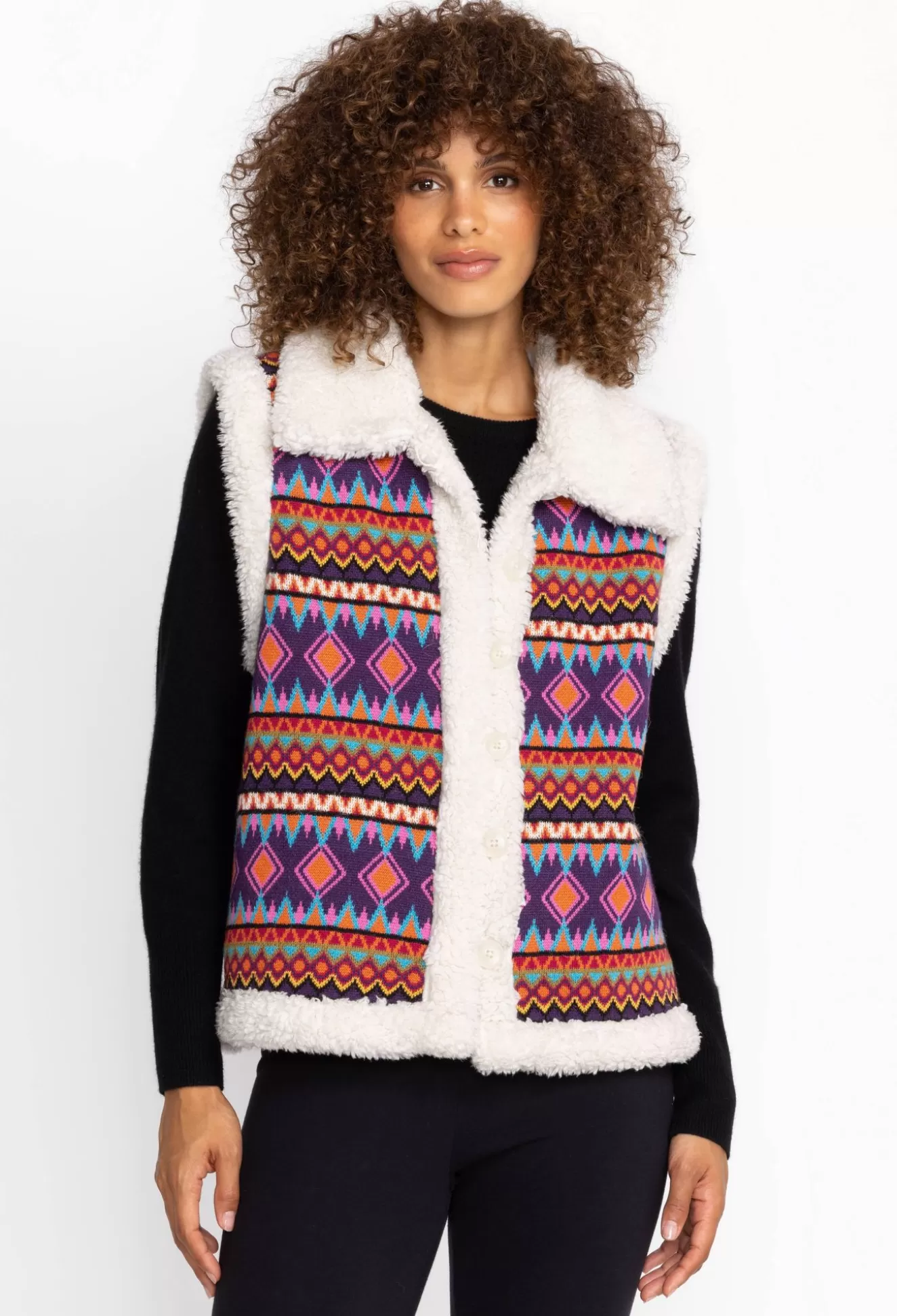 Outerwear>Johnny Was Yuya Sherpa Reversible Vest Multi