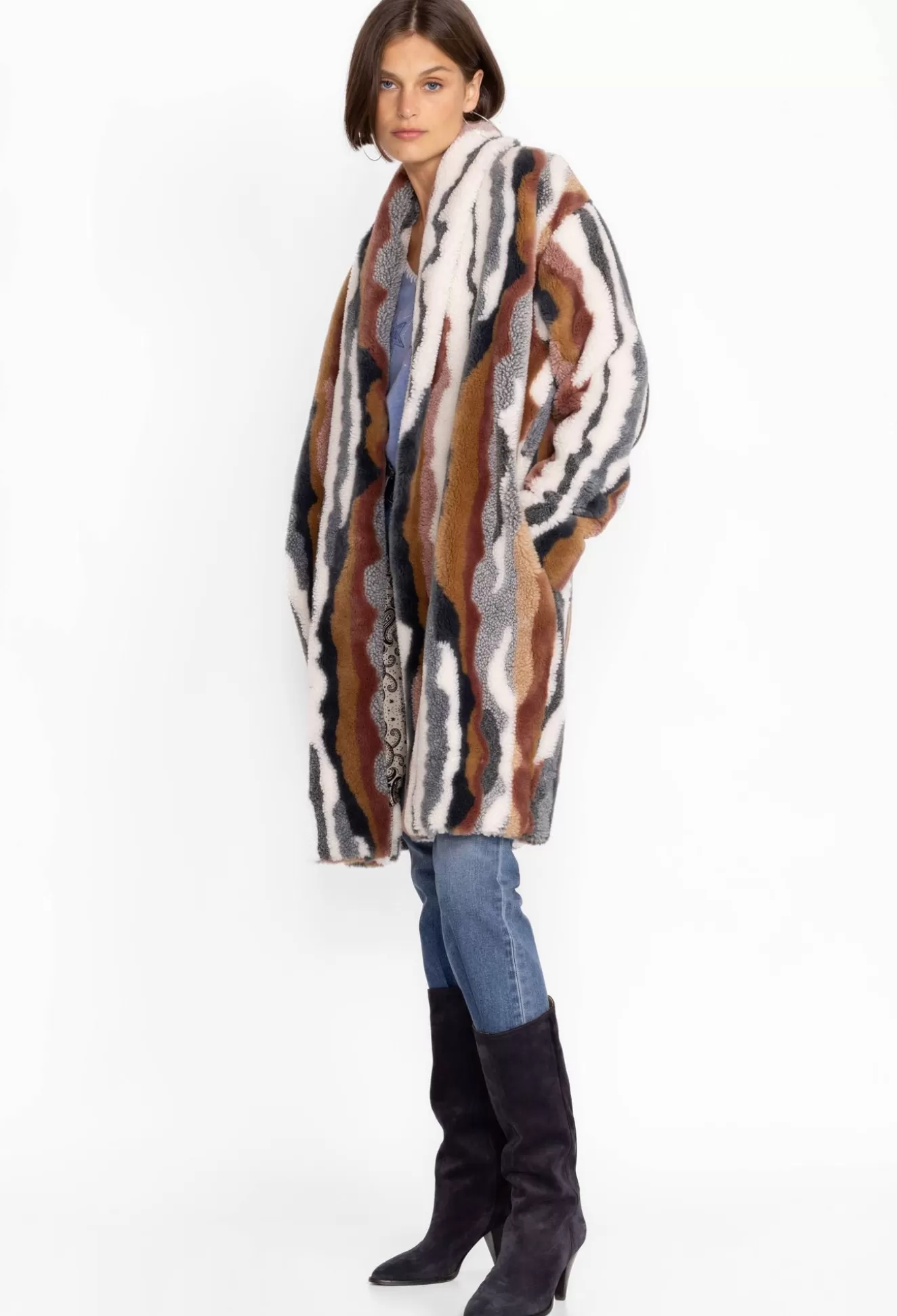 Outerwear>Johnny Was Ziggy Faux Fur Coat Multi