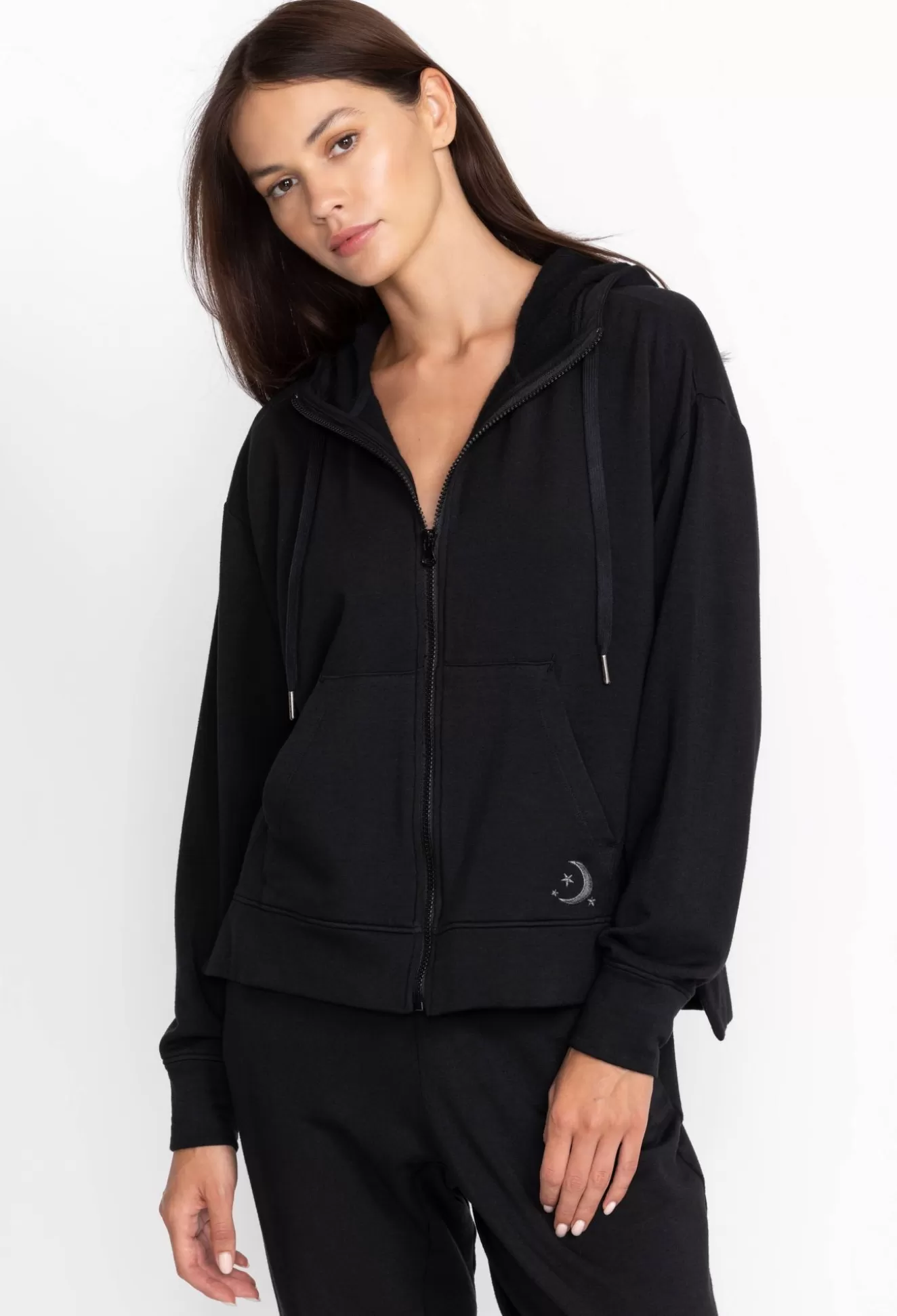 Outerwear>Johnny Was Zip Hoodie W/ Side Slits Black Beauty