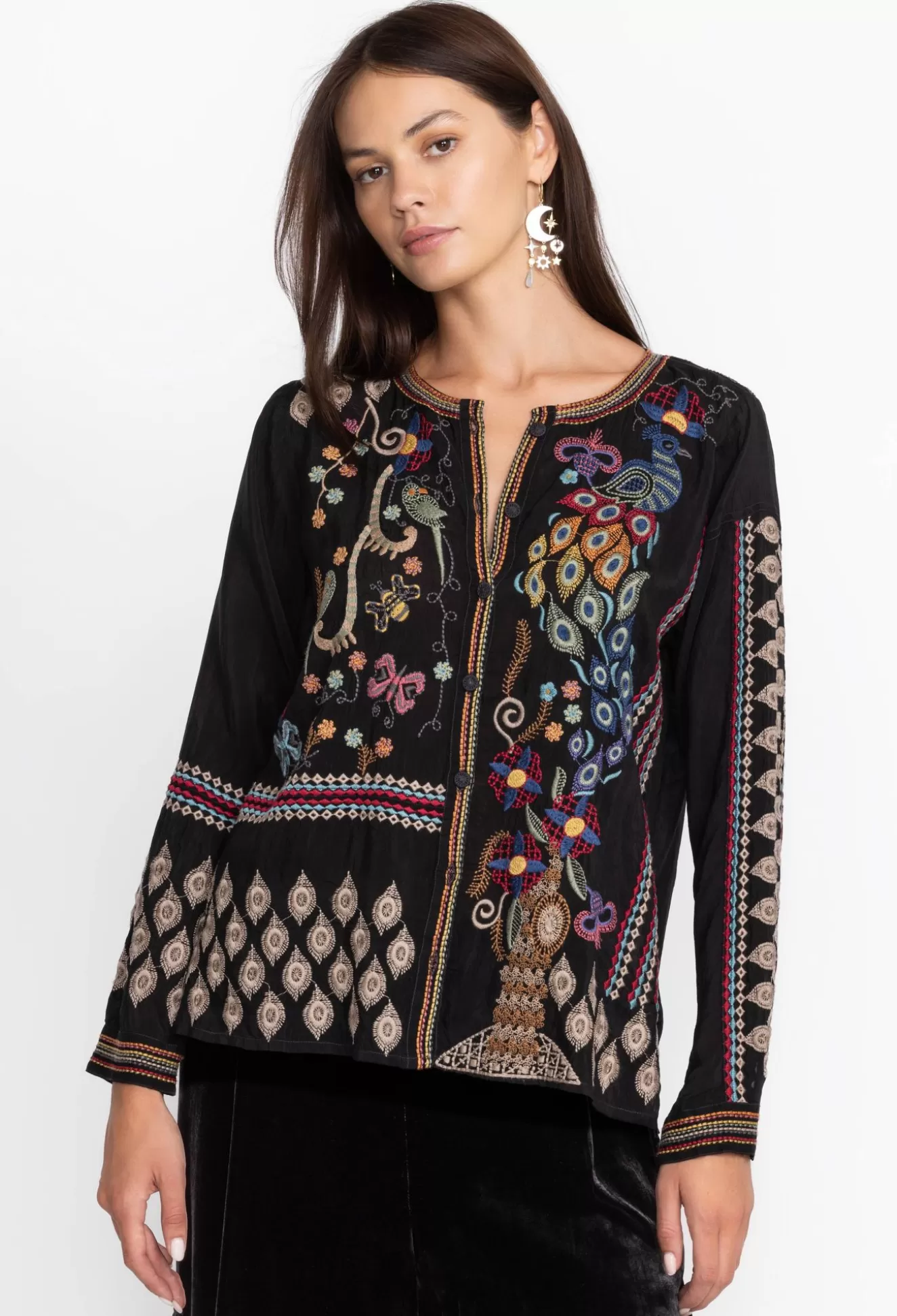Tops>Johnny Was Zodea Blouse-Rio Black