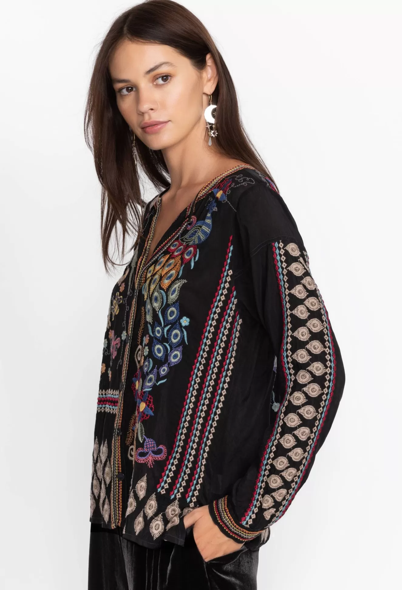 Tops>Johnny Was Zodea Blouse-Rio Black