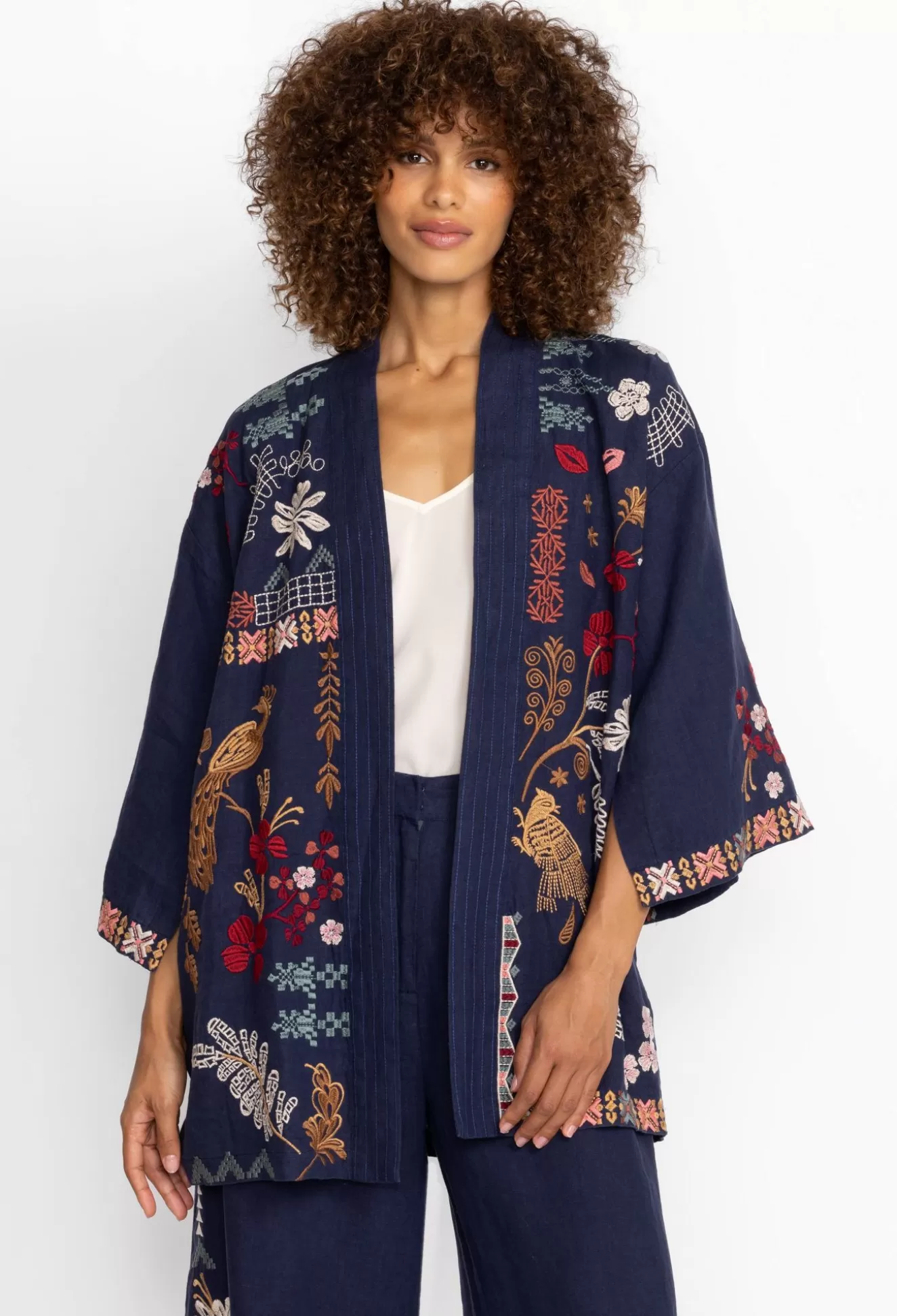 Kimonos>Johnny Was Zuzu Linen Kimono Ink
